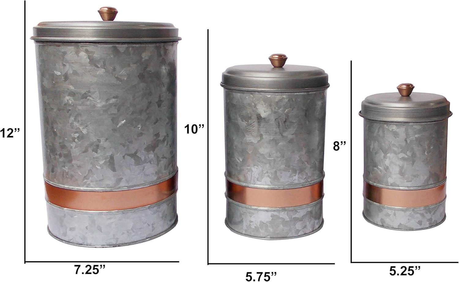 Galvanized Metal and Copper Band Canister Set, Silver