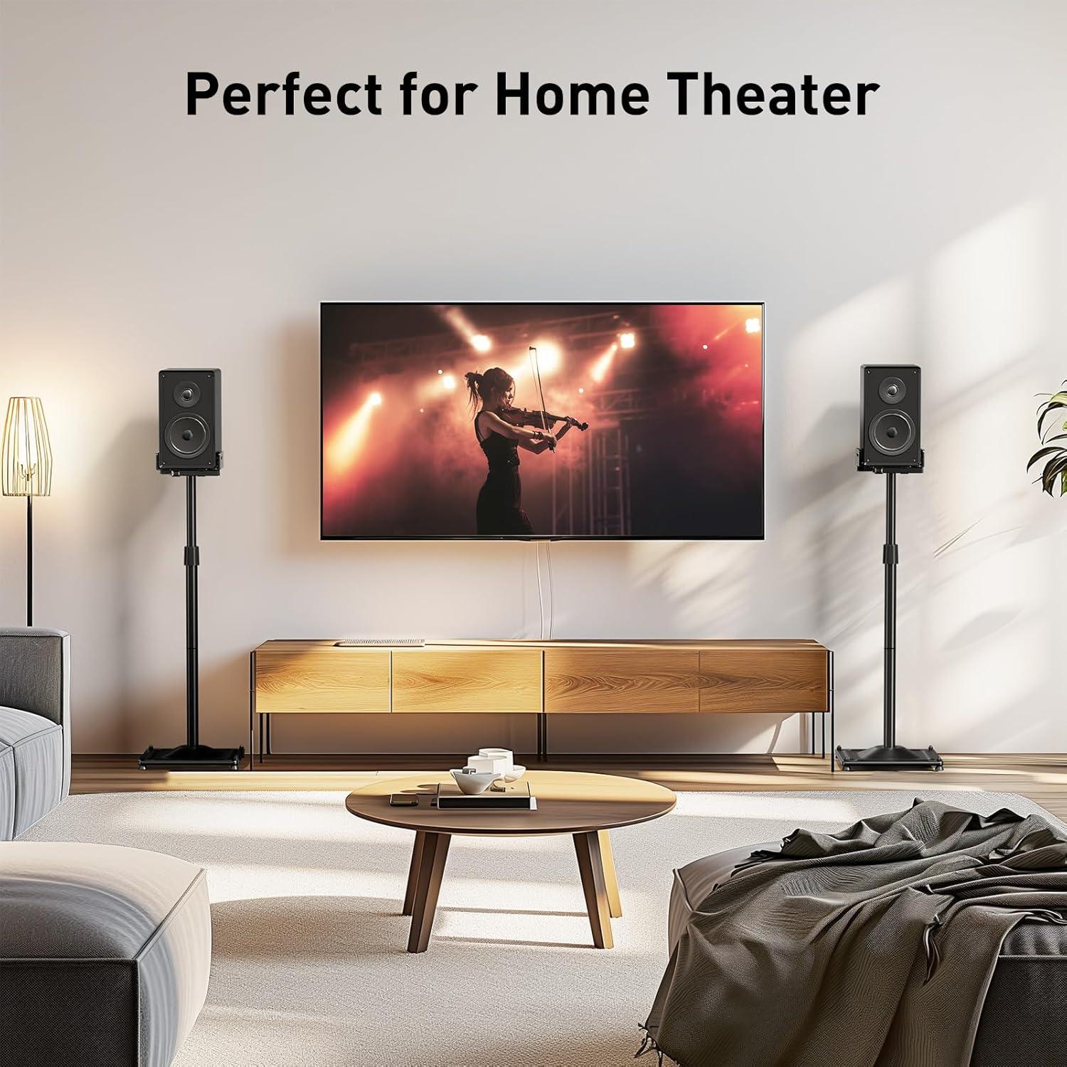 PERLESMITH Universal Speaker Stands Height Adjustable Extend 30.7 to 42.5 Holds Satellite Speakers & Bookshelf Speakers up to 11lbs-1 Pair PSSS2 Black