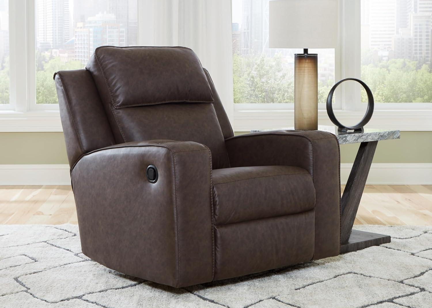 Umber Faux Leather Contemporary Recliner with Cup Holders