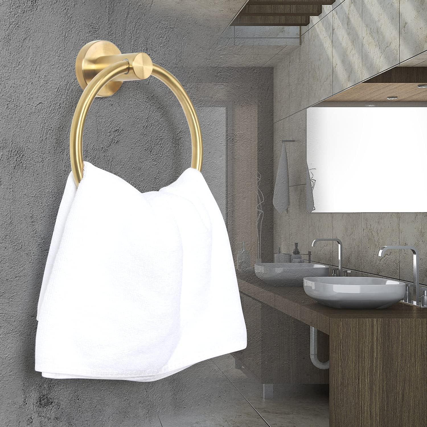 Brushed Gold Stainless Steel Wall Mounted Towel Ring Set