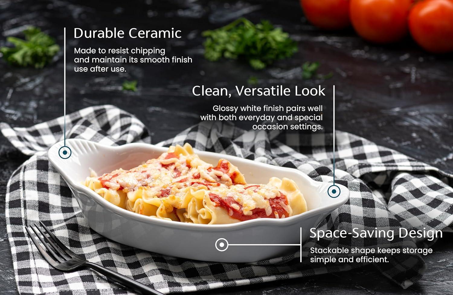 kook Kook Au Gratin Baking Dishes, Ceramic, 18 oz, White