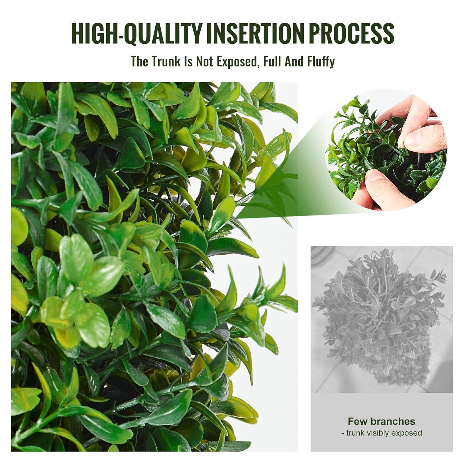 VEVOR Artificial Boxwood Topiary Tree, 36 inch Tall (2 Pieces), Faux Topiary Trees, Green Faux Plant w/Extra Leaves & Pot & Small Decoration, UV Rated Greenery Set for Home Decor Indoor/Outdoor