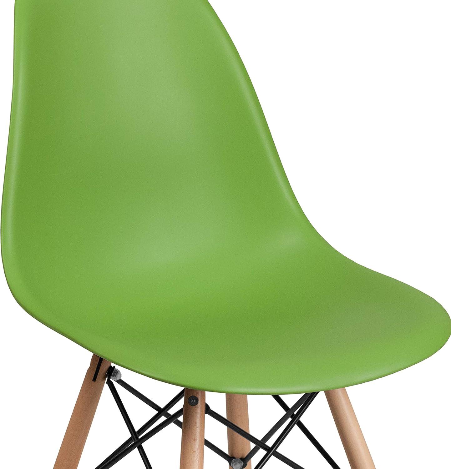 Mid-Century Modern Green Plastic Side Chair with Wooden Legs