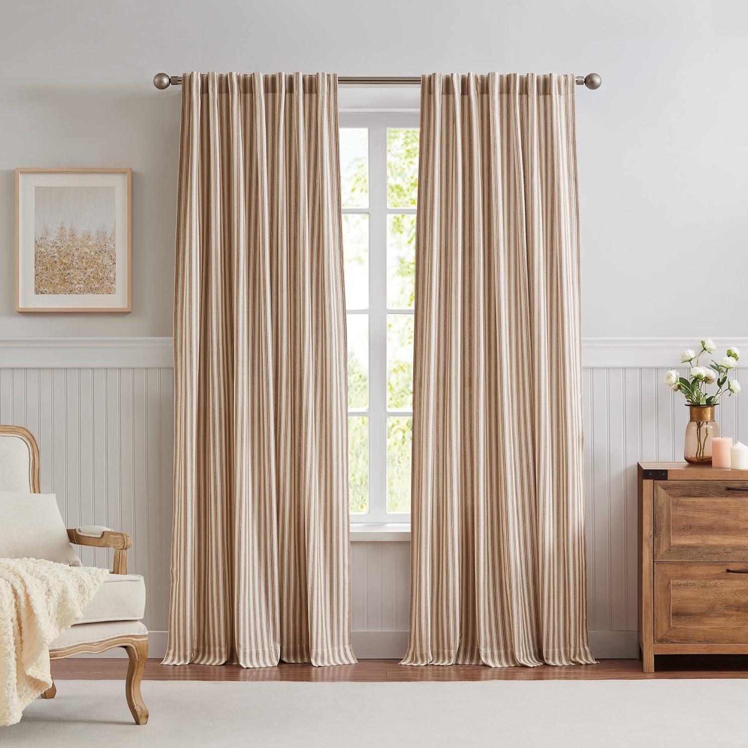 Ochre Cotton Light-Filtering 95" Striped Window Curtains