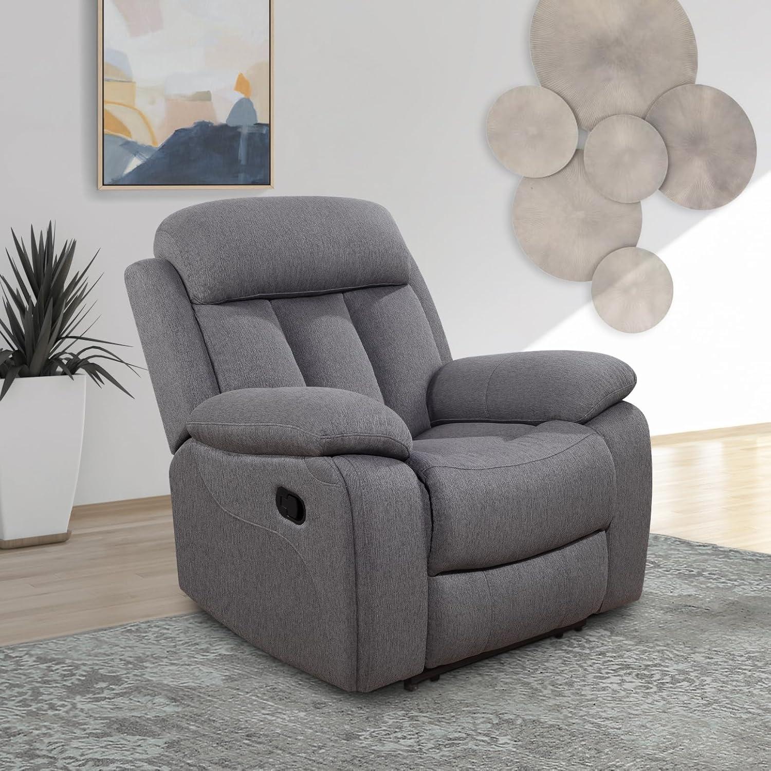 Gray Stain-Resistant Fabric Recliner with Wood Frame