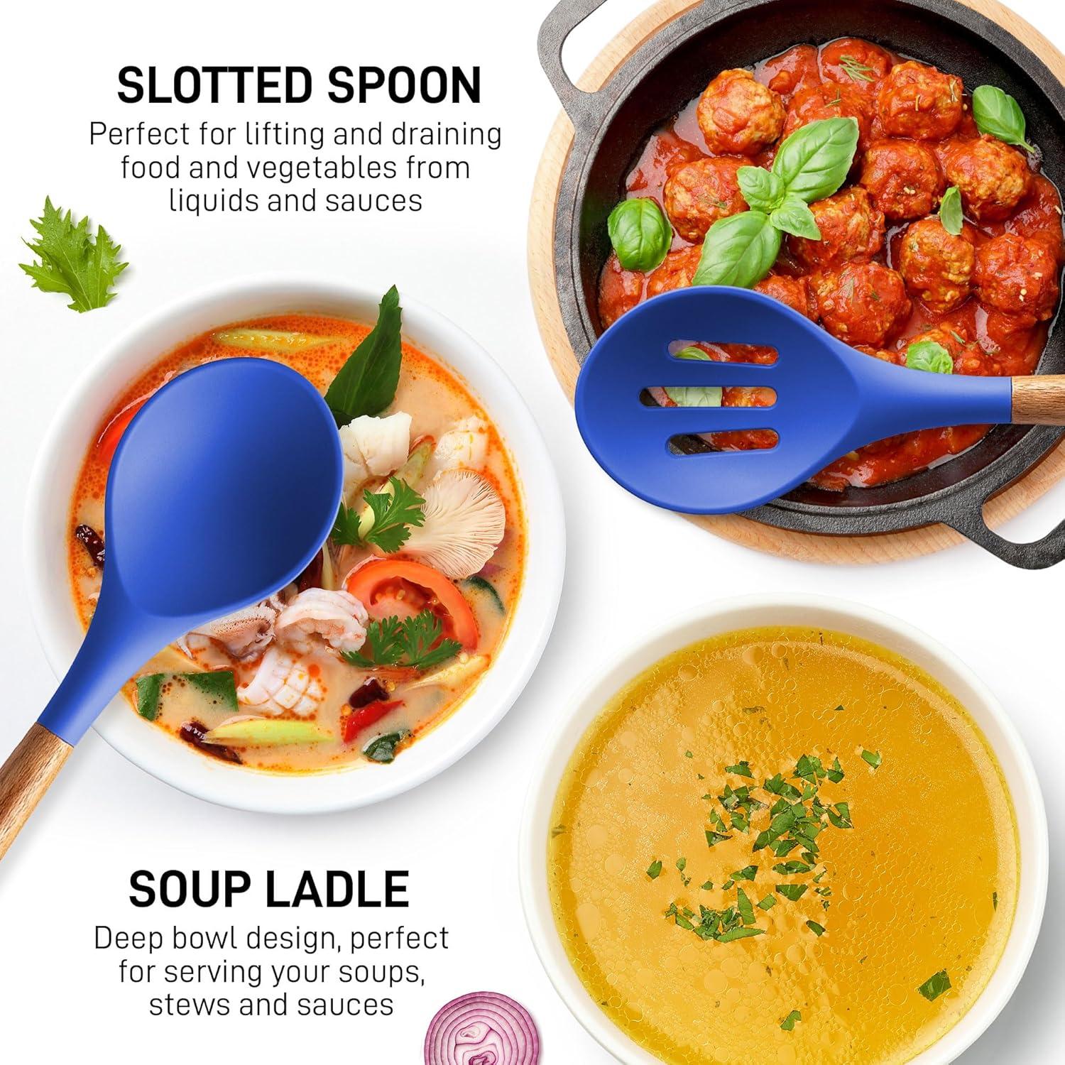 Zulay Kitchen Zulay Kitchen 5 Piece Silicone Utensils Set With Authentic Acacia Wood Handles