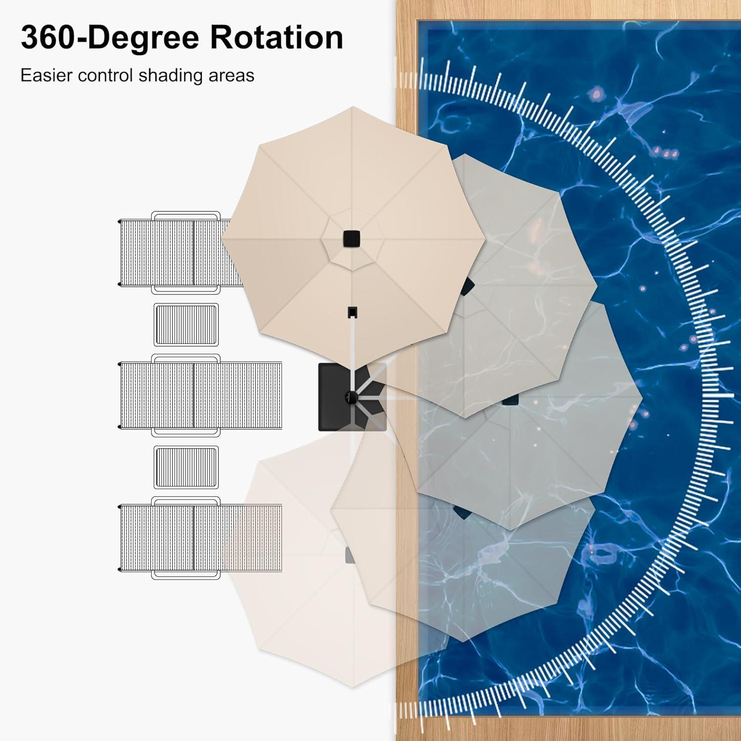 PURPLE LEAF 12-ft Aluminum Black Crank Cantilever Patio Umbrella with Lights