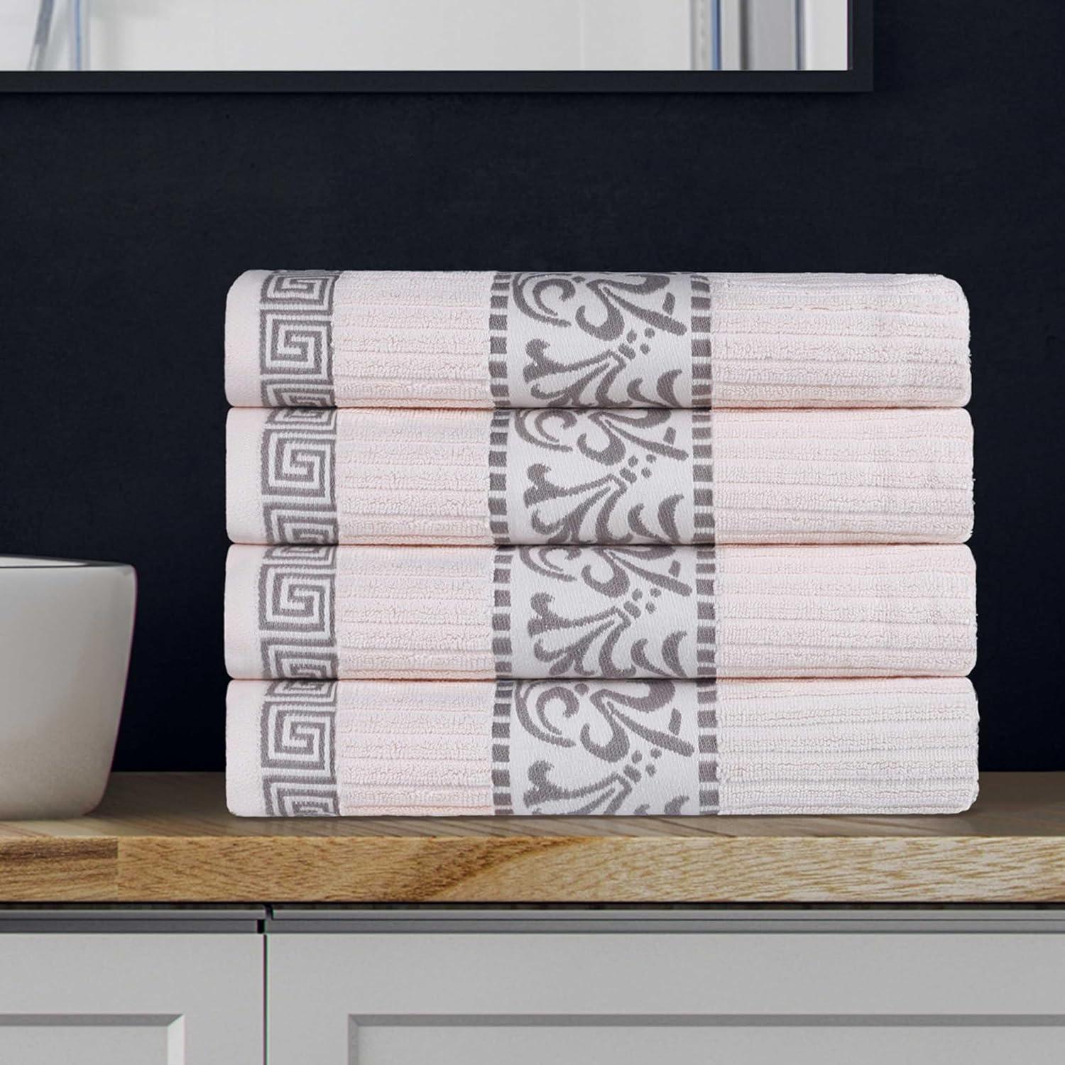 Superior Athens Cotton Greek Scroll Bath Towel Set of 4, Ivory-Chrome