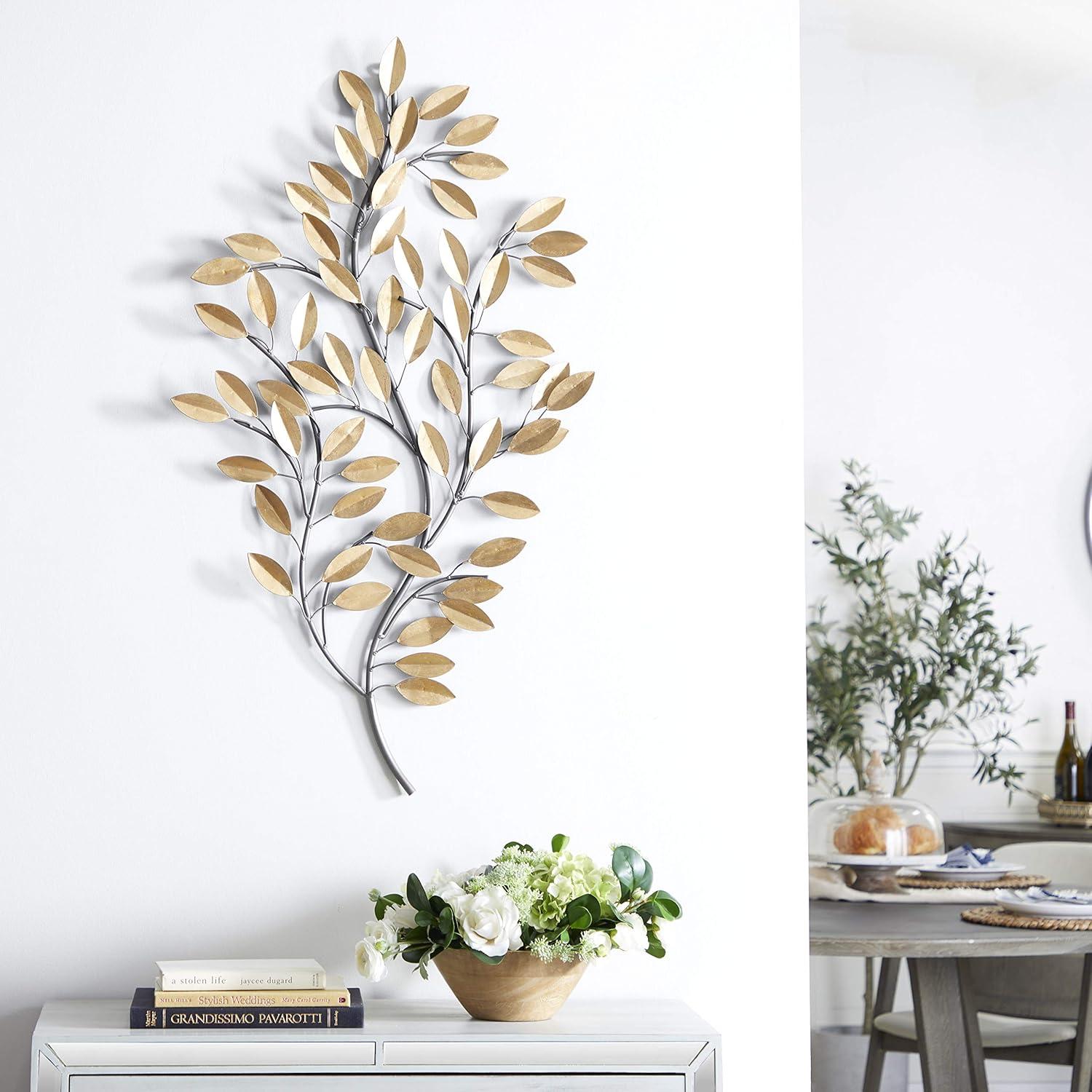 DecMode Brass Metal Metallic Leaf Wall Decor with Stem