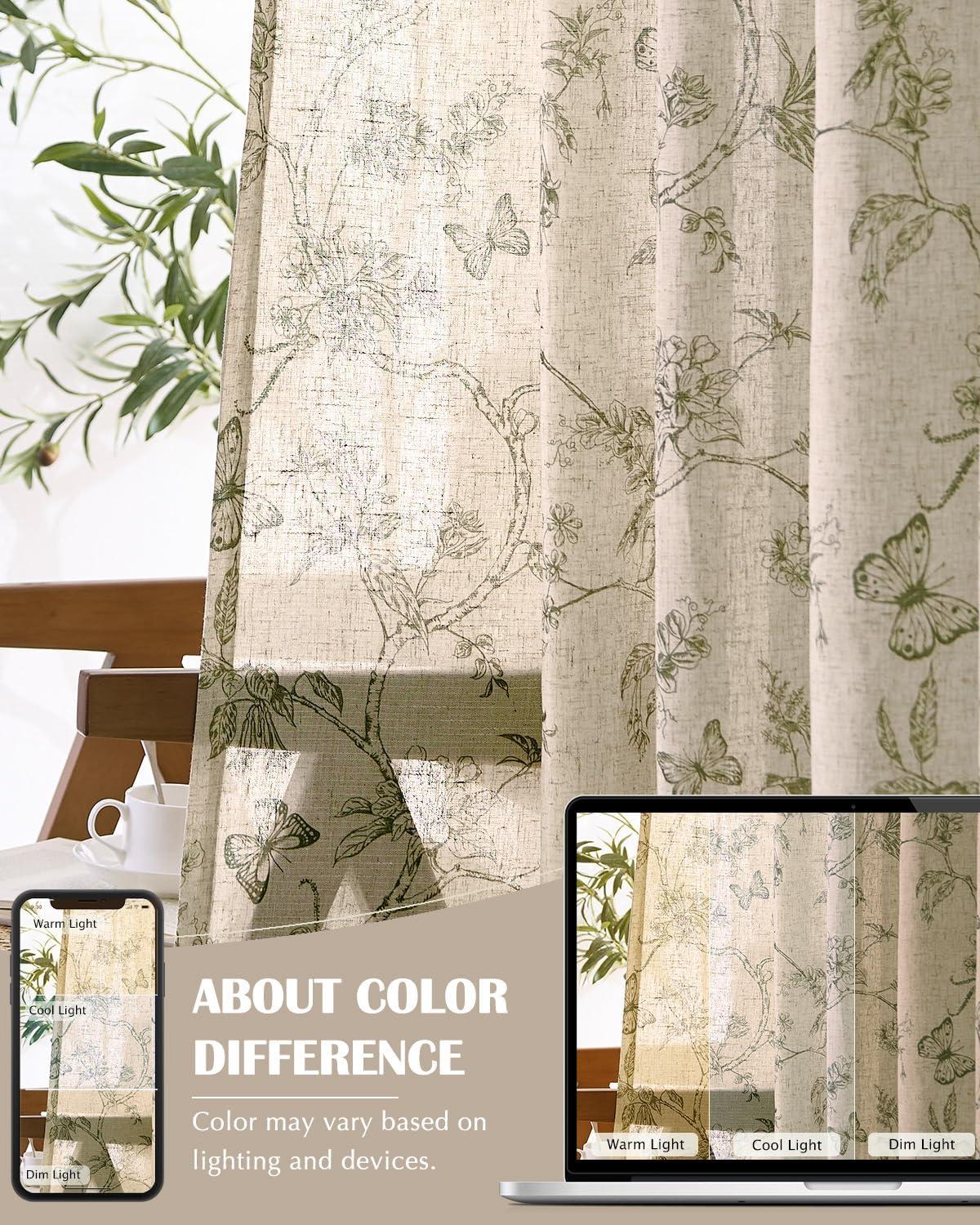 Floral Linen Blend French Country Curtains