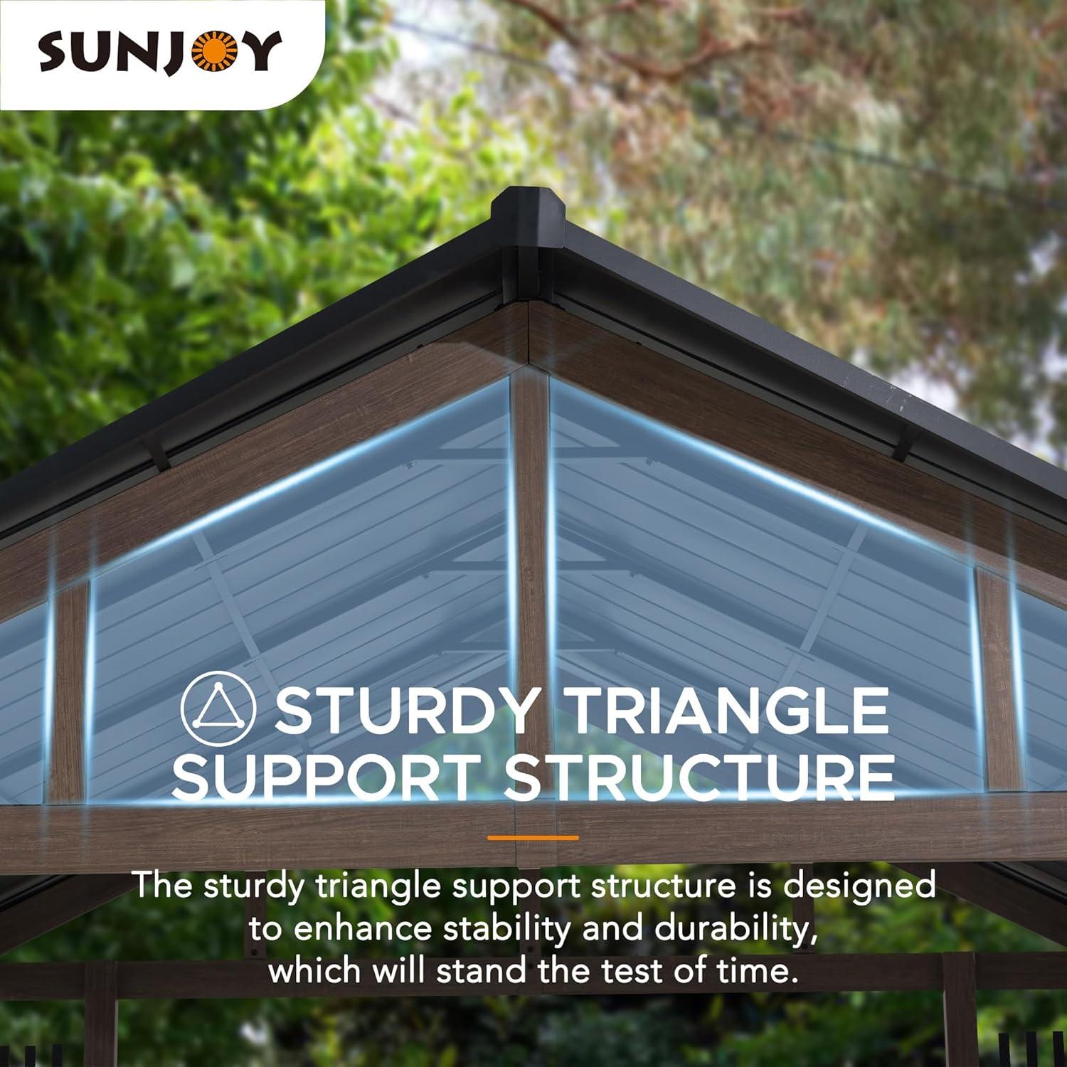 Sunjoy 11x13 ft. Hardtop Gazebo Outdoor Galvanized Steel Gazebo w/ Metal Gable Roof and Movable Ceiling Hook, Suitable for Patio & Backyard, Black