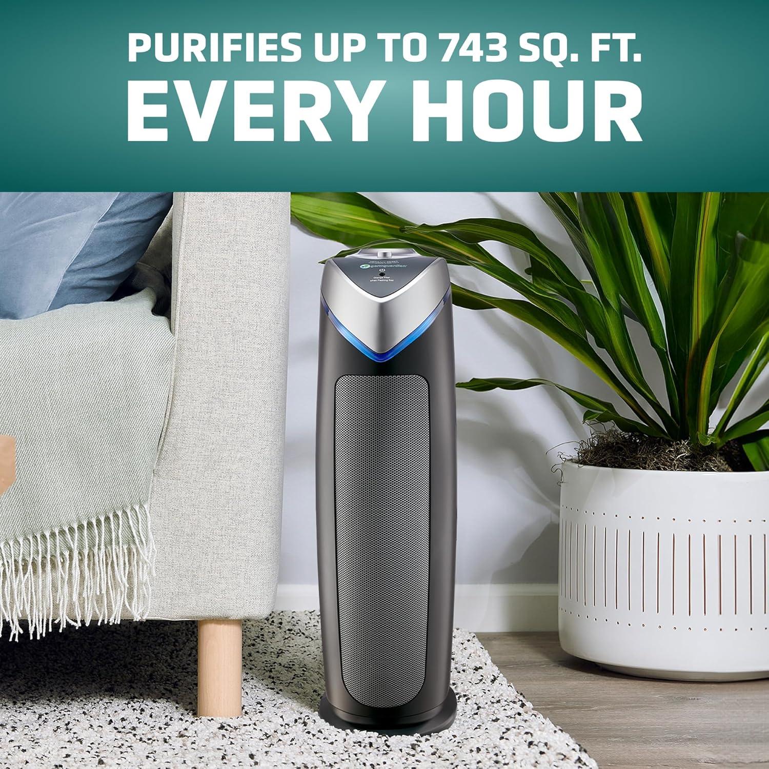 GermGuardian Air Purifier with HEPA Filter and UV-C, for Odor, Mold, 743 Sq. ft, AC4825E, Gray