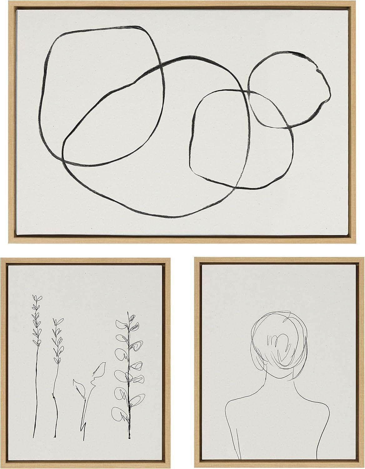 (Set of 3) 23" x 33" Sylvie Going in Circles and Minimalist Woman Framed Canvas Set Natural - Kate & Laurel All Things Decor: