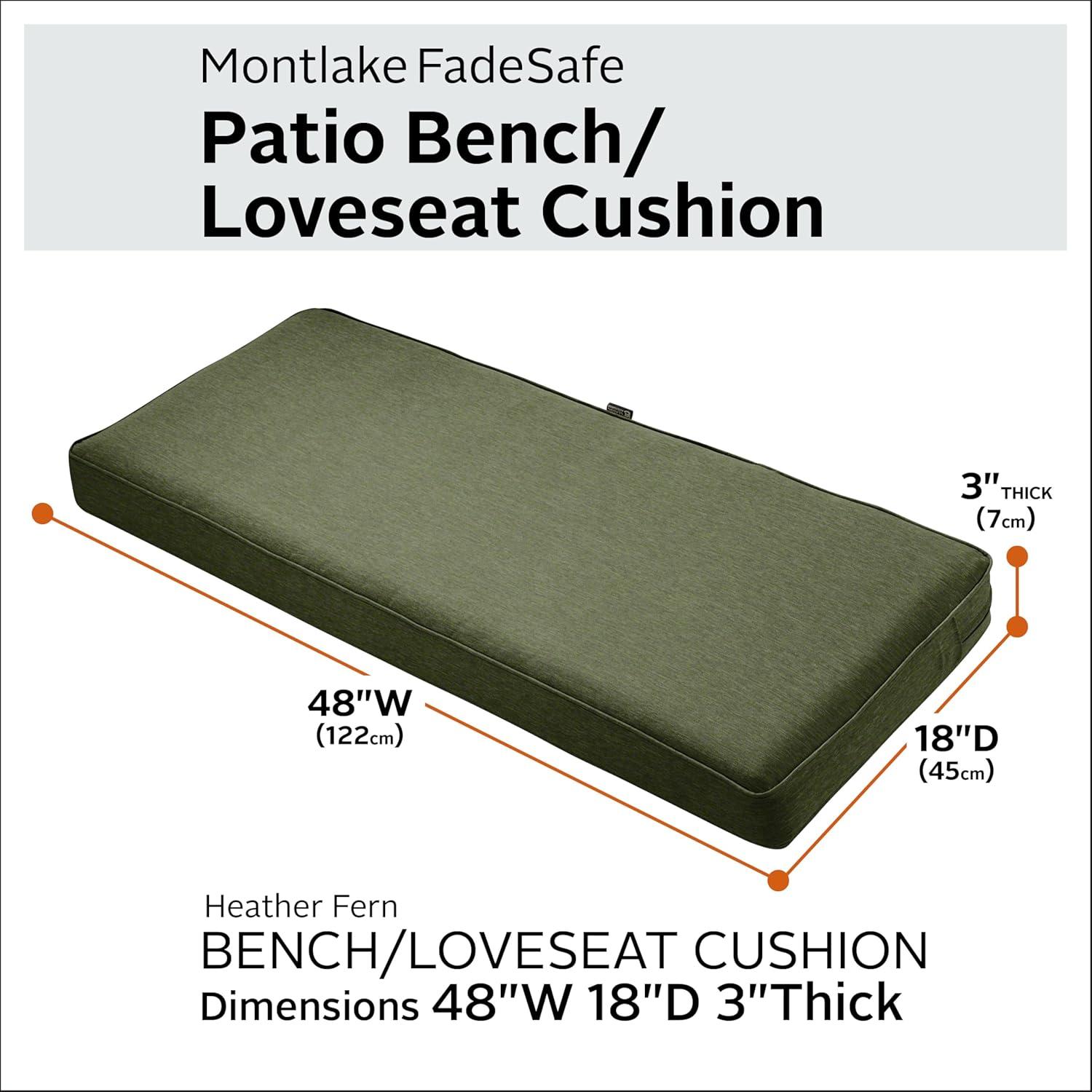 Classic Accessories Montlake FadeSafe Water-Repellent 48 x 18 x 3 Inch Outdoor Bench Cushion, Heather Fern