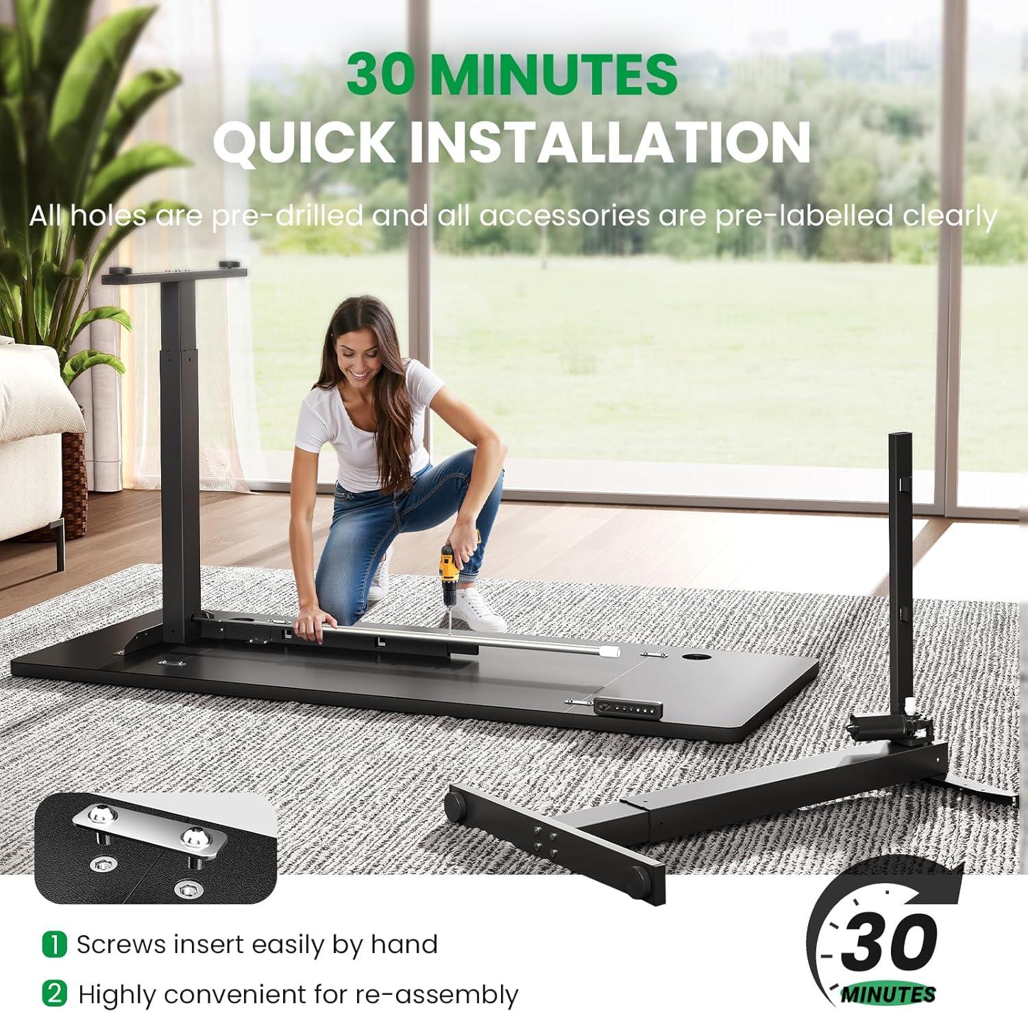 White Adjustable Height Standing Computer Desk with Headphone Hook