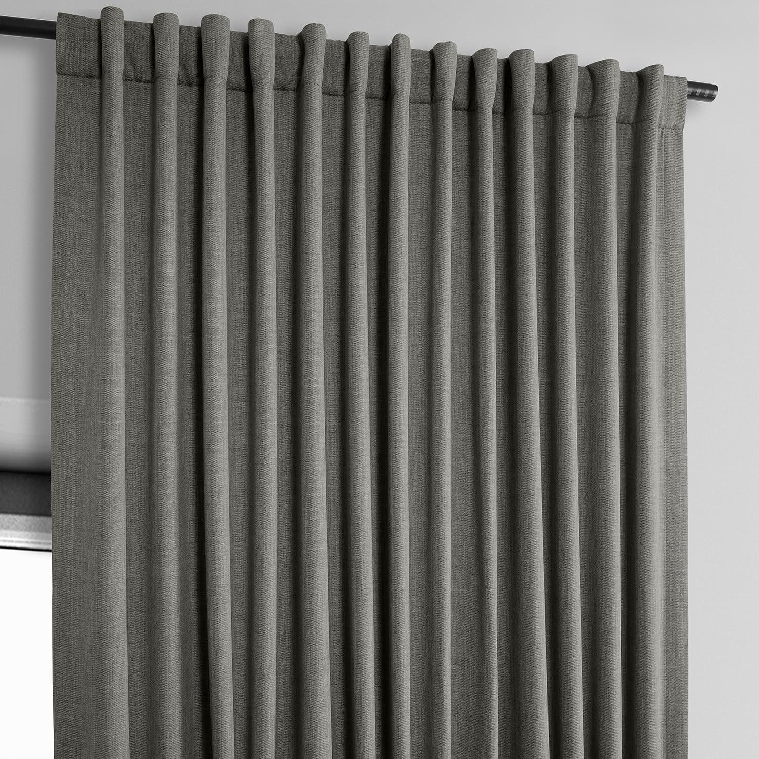Textured Faux Linen Rod Pocket Room Darkening Curtains for Bedroom & Living Room Curtains - Single Panel Drapes
