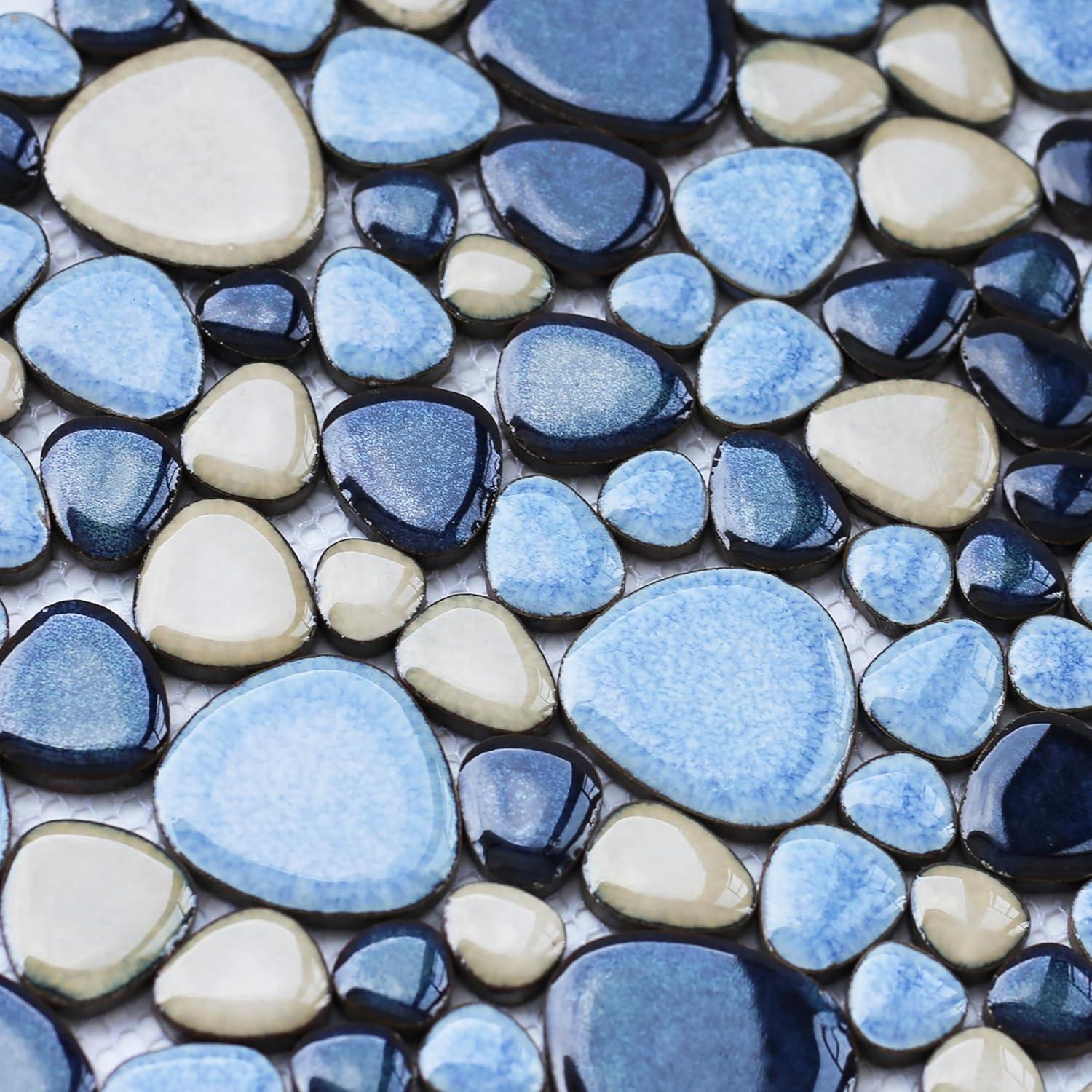 Blue Porcelain Pebbles / Rocks Wall & Floor Tile