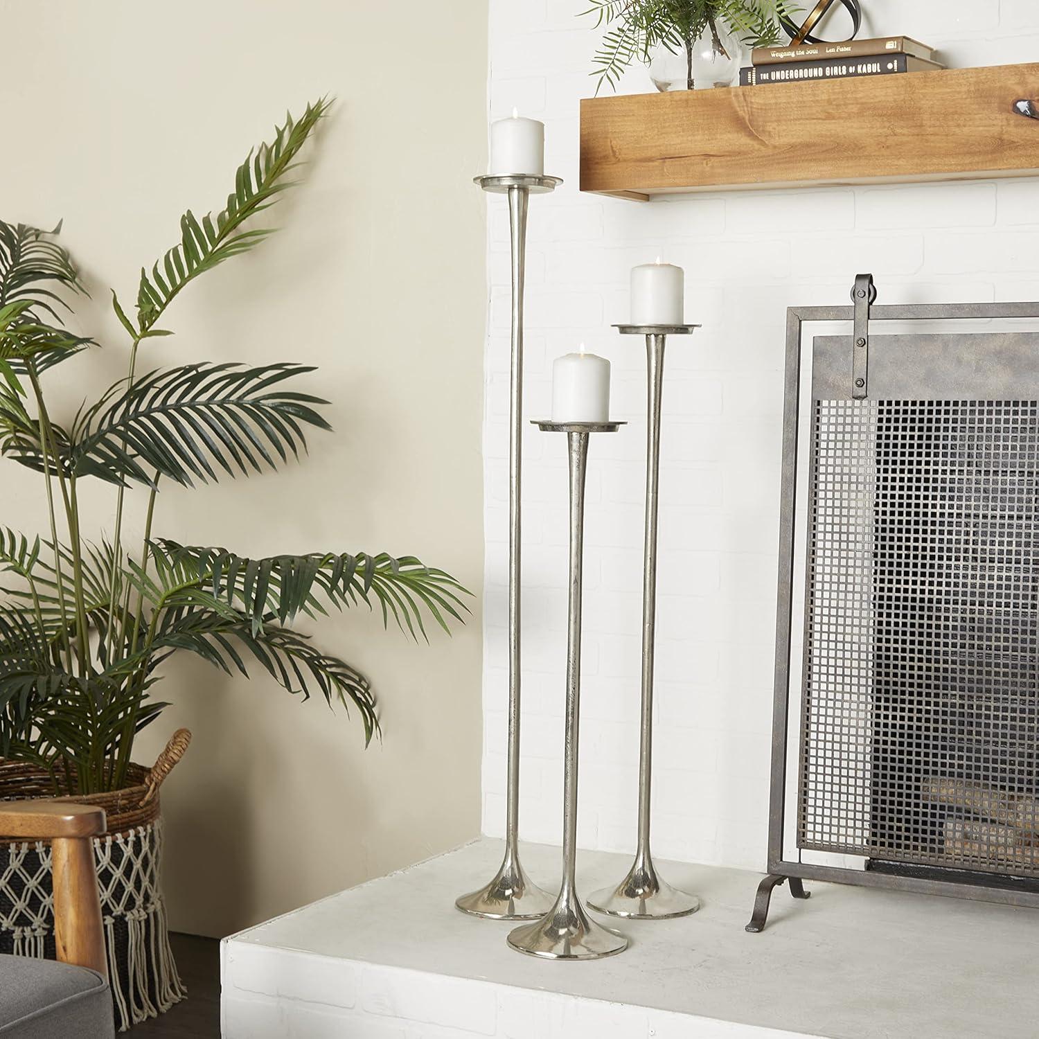 Set of 3 Metallic Aluminum Candle Holders Silver - Olivia & May: Oversized Pillar, Modern Style, Indoor Use