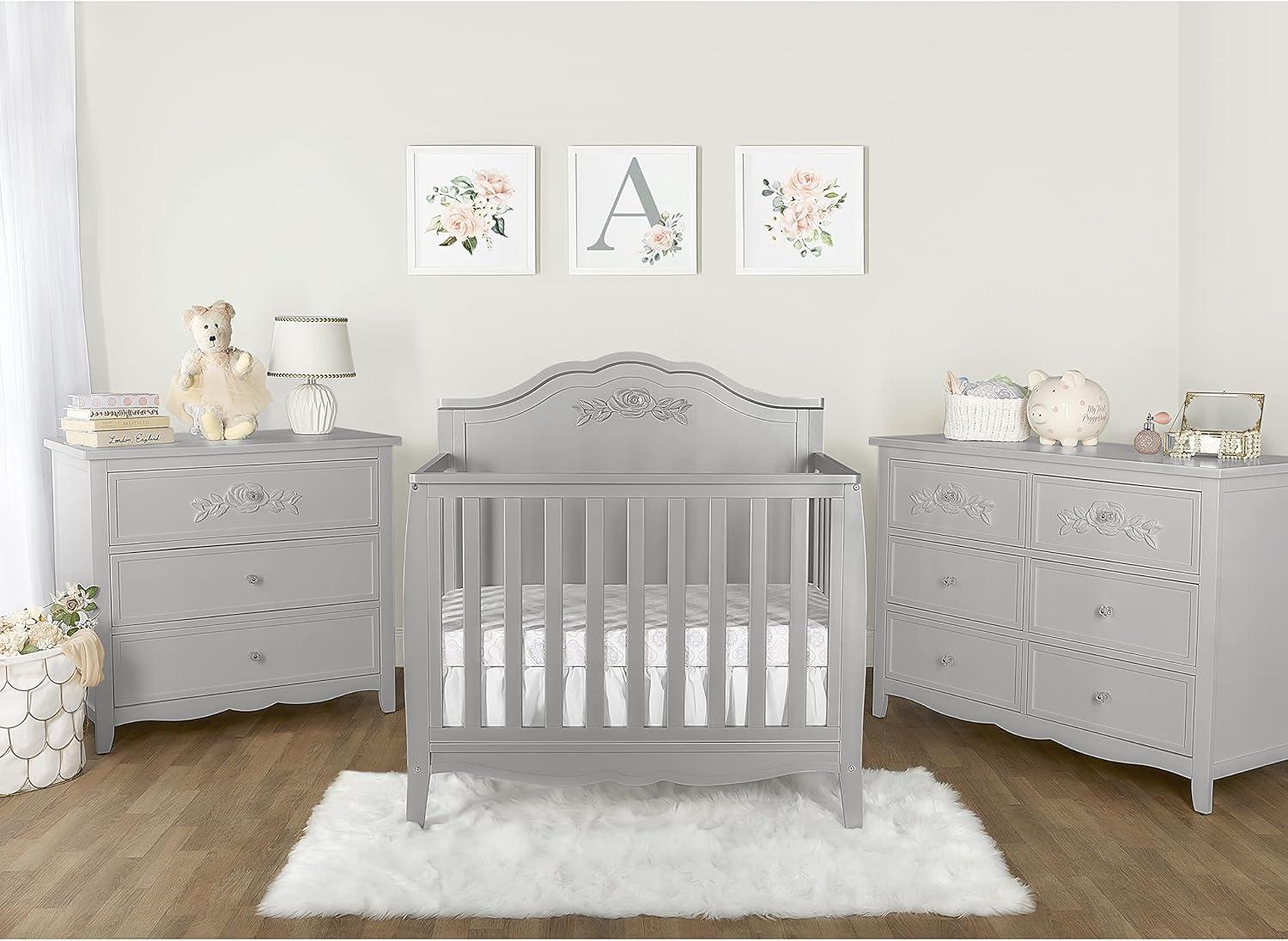 Dream On Me Jasmine 4-in-1 Convertible Mini Crib, New Zealand Pinewood, White