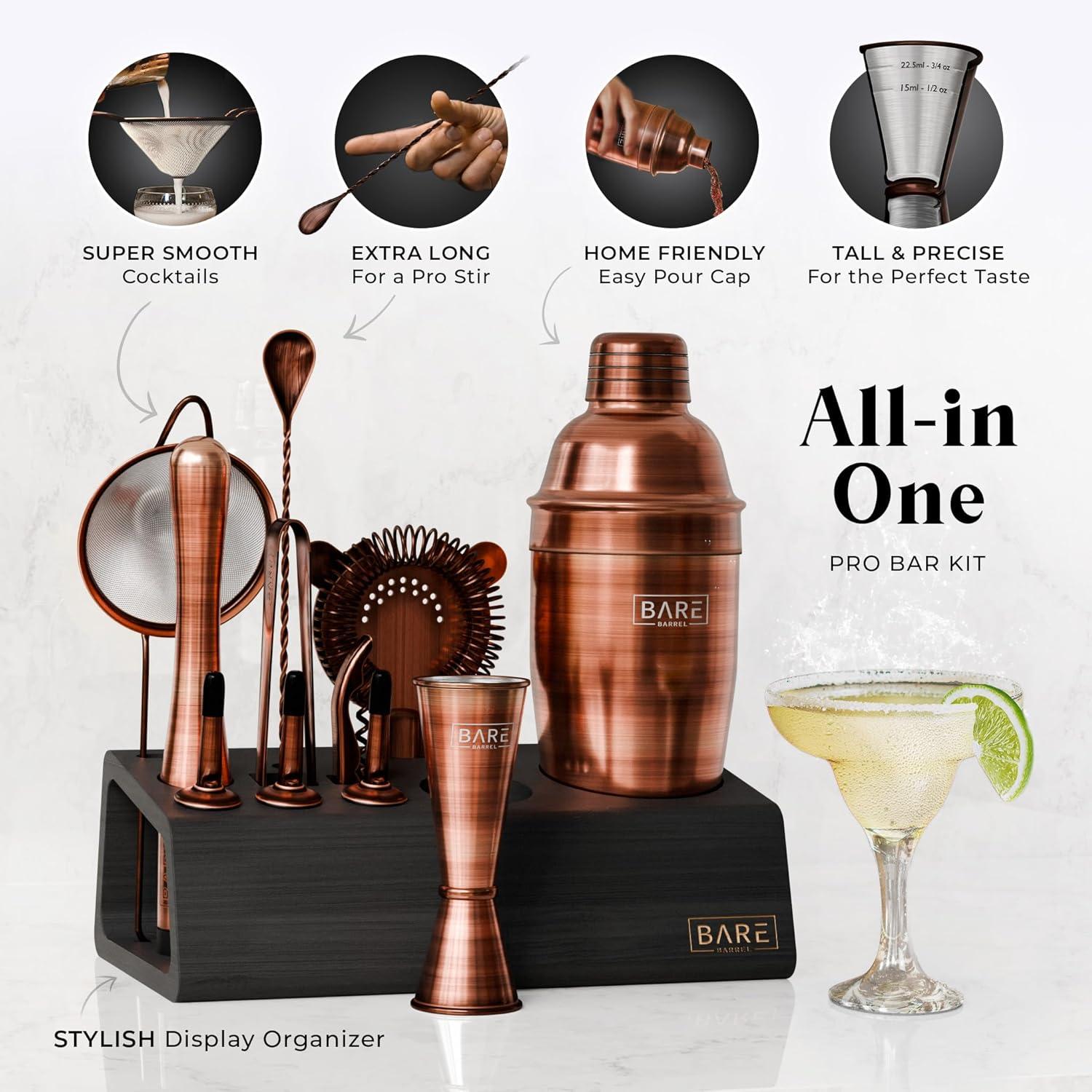 Mixology Bartender Kit Bar Set | 14-Piece Cocktail Shaker Set | Martini Barware Mixing Tools for Home Bartending | Incl. 35 Recipe Cards | Gift Set (24oz Cobbler Shaker, Gold/Black)