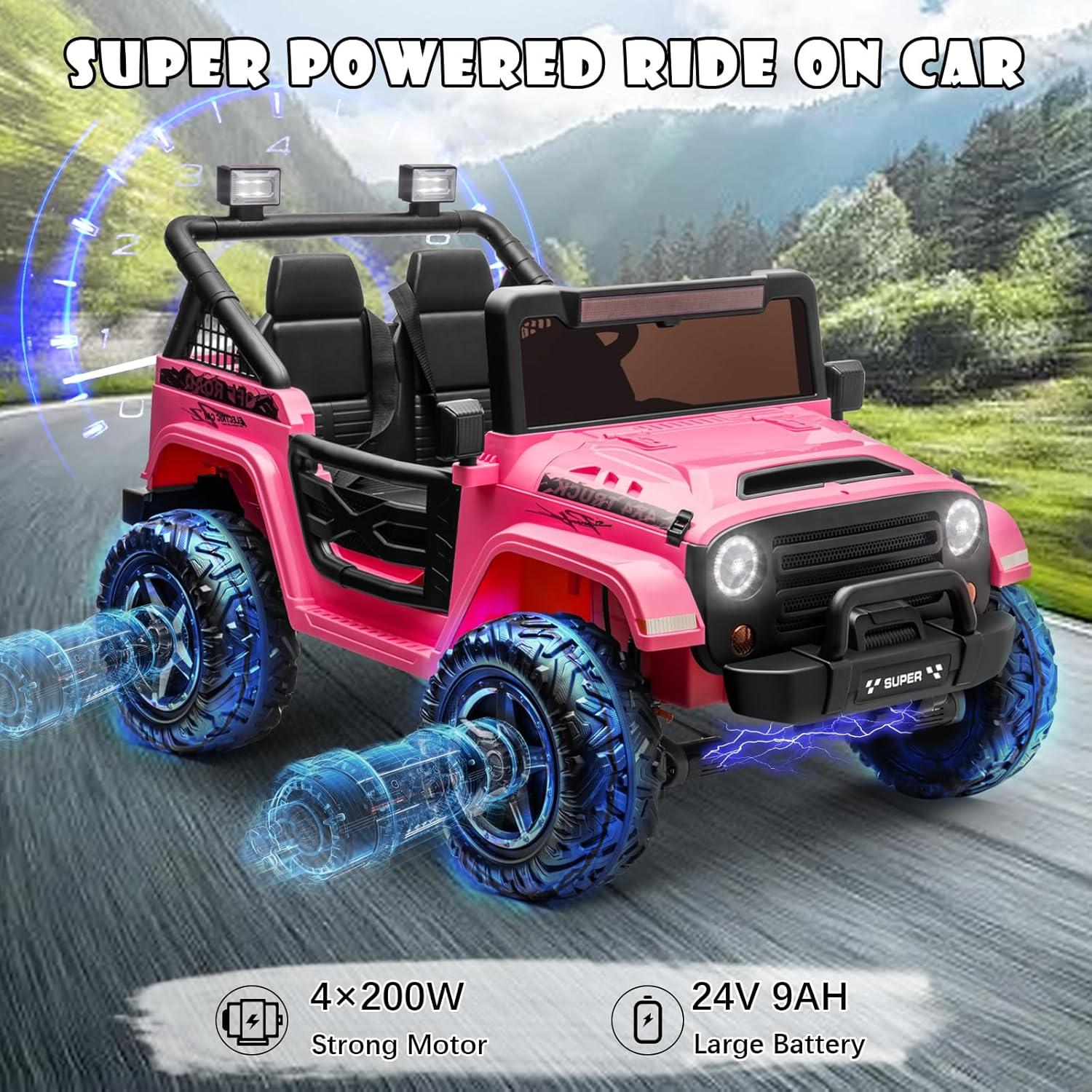 DEARAUTO DearAuto 24v Kids Ride On Car With Eva Tires, 4x75w Motors, Four Wheel Suspension, 3 Adjustable Speed, Mp3, Bluetooth,powered Ride On Truck For Kids