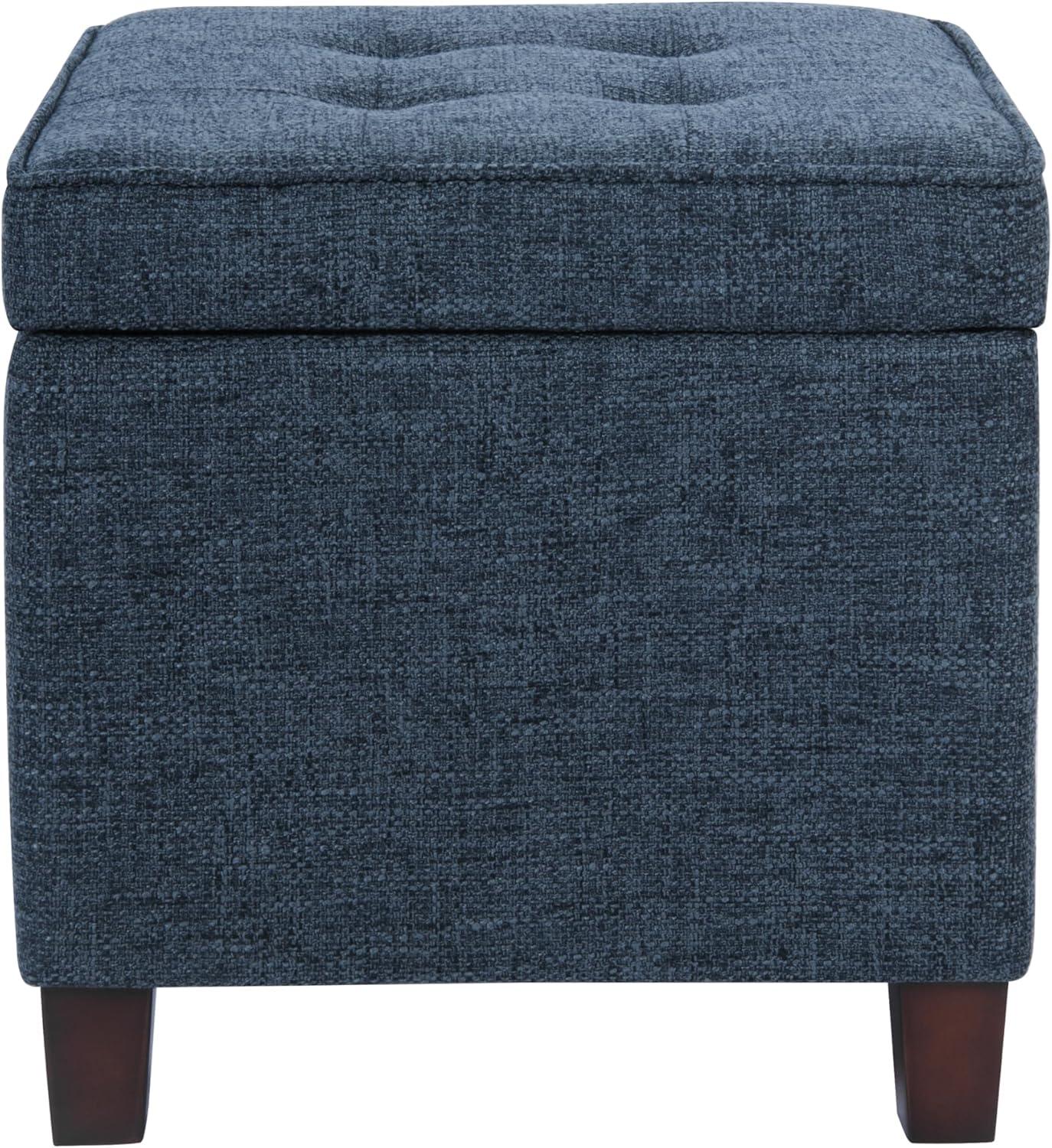 Square Tufted Storage Ottoman - Textured Navy, Small