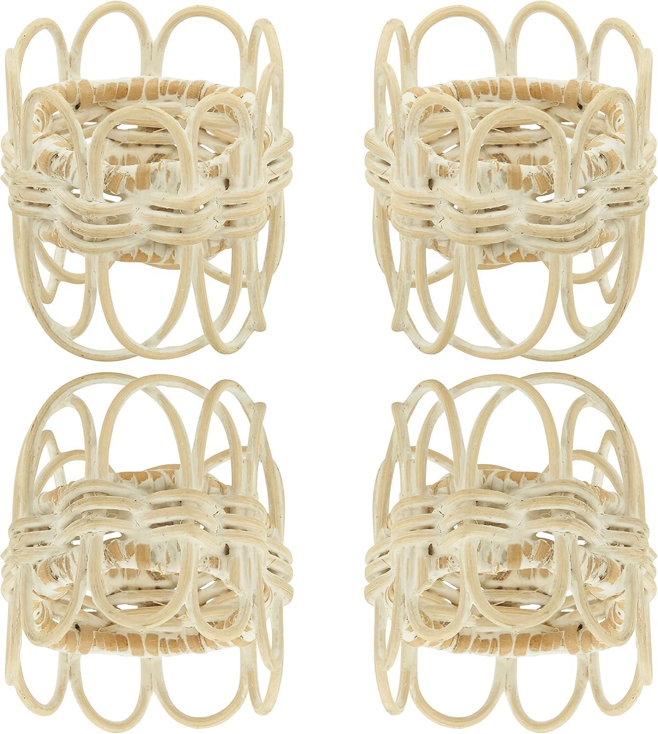 White Twisted Rattan Napkin Rings Set of 4