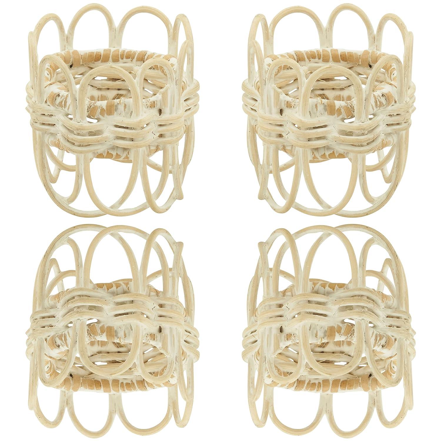 Saro Lifestyle Napkin Rings With Rattan Twisted Design (Set of 4), White