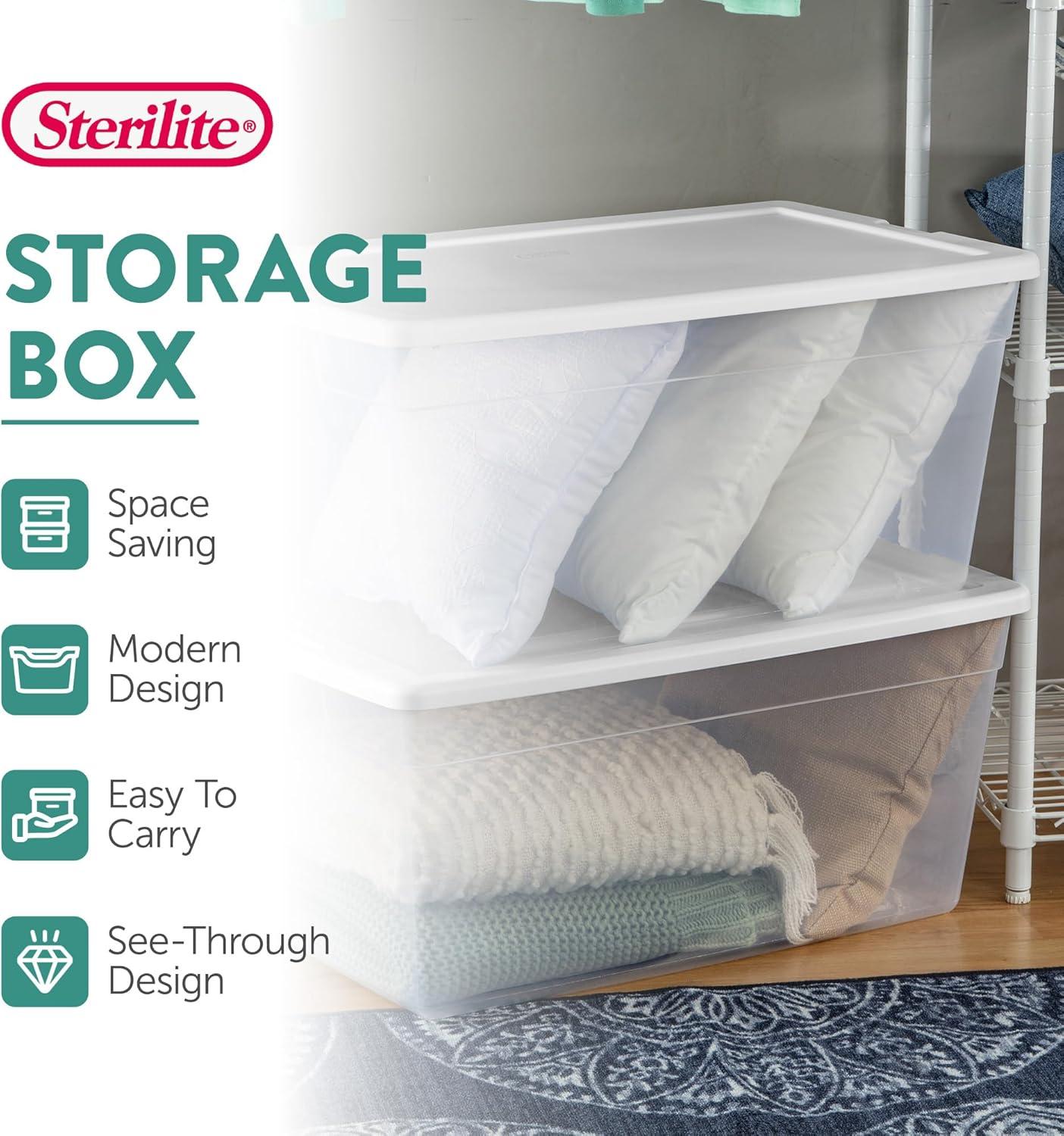 Sterilite Sterilite Storage Box, Stackable Bin with Lid, Plastic Container to Organize Shoes and Crafts on Closet Shelves