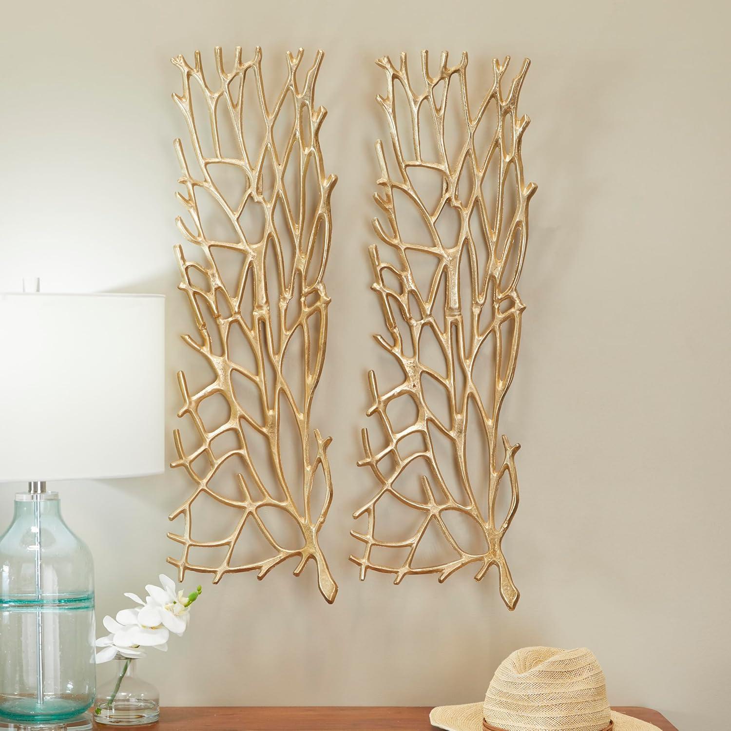 Gold Aluminum Coral Inspired Wall Sculpture Set