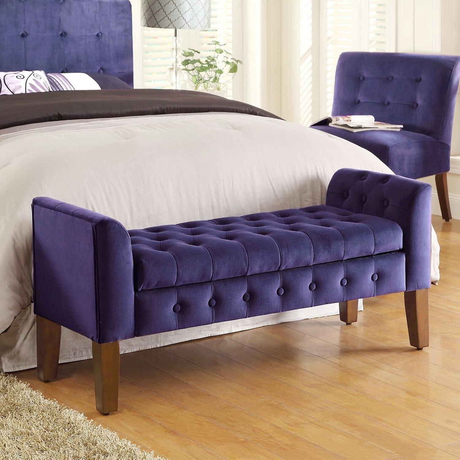 HomePop Velvet Tufted Storage Bench and Settee, 50"W x 18"D x 23"H, Purple