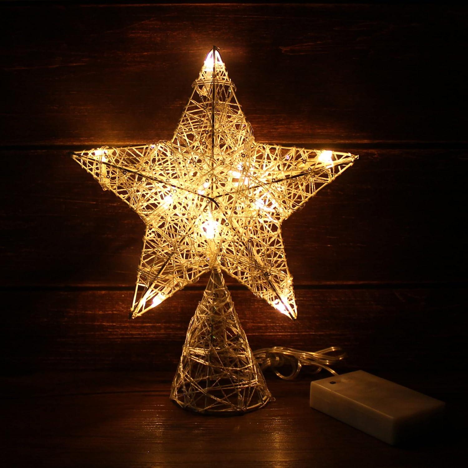 White LED Star Tree Topper with Timer, 8 x 10 Inch