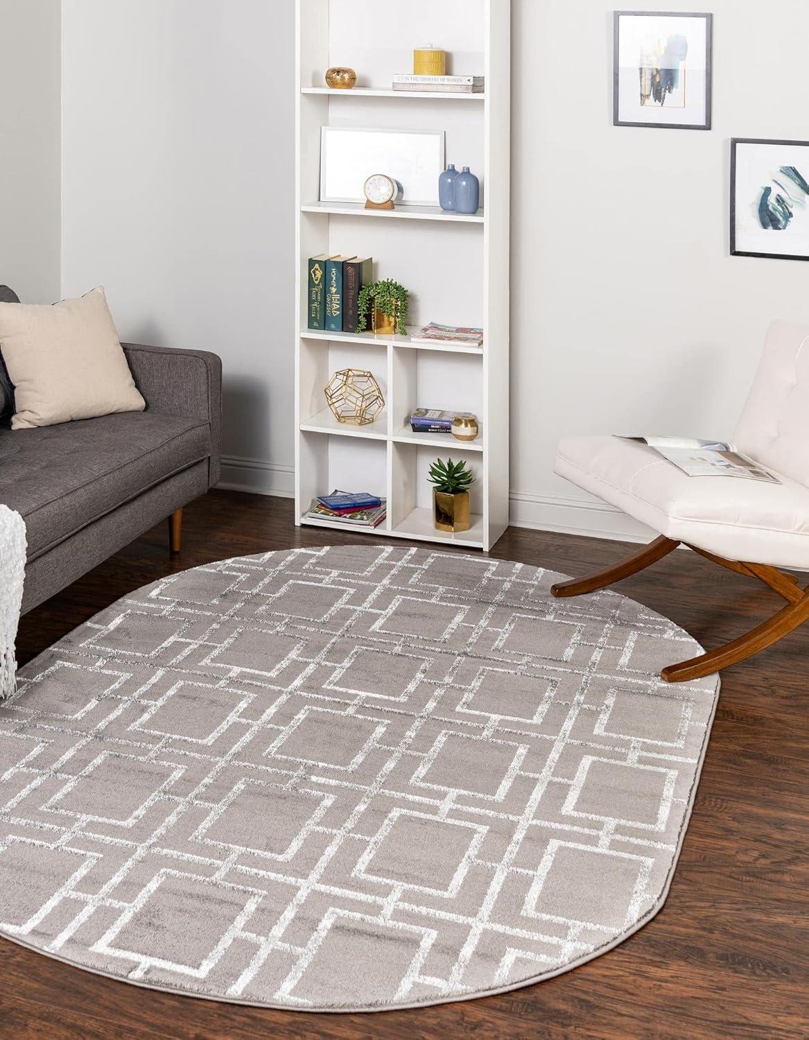 Glam Geometric Gray Silver Area Rug
