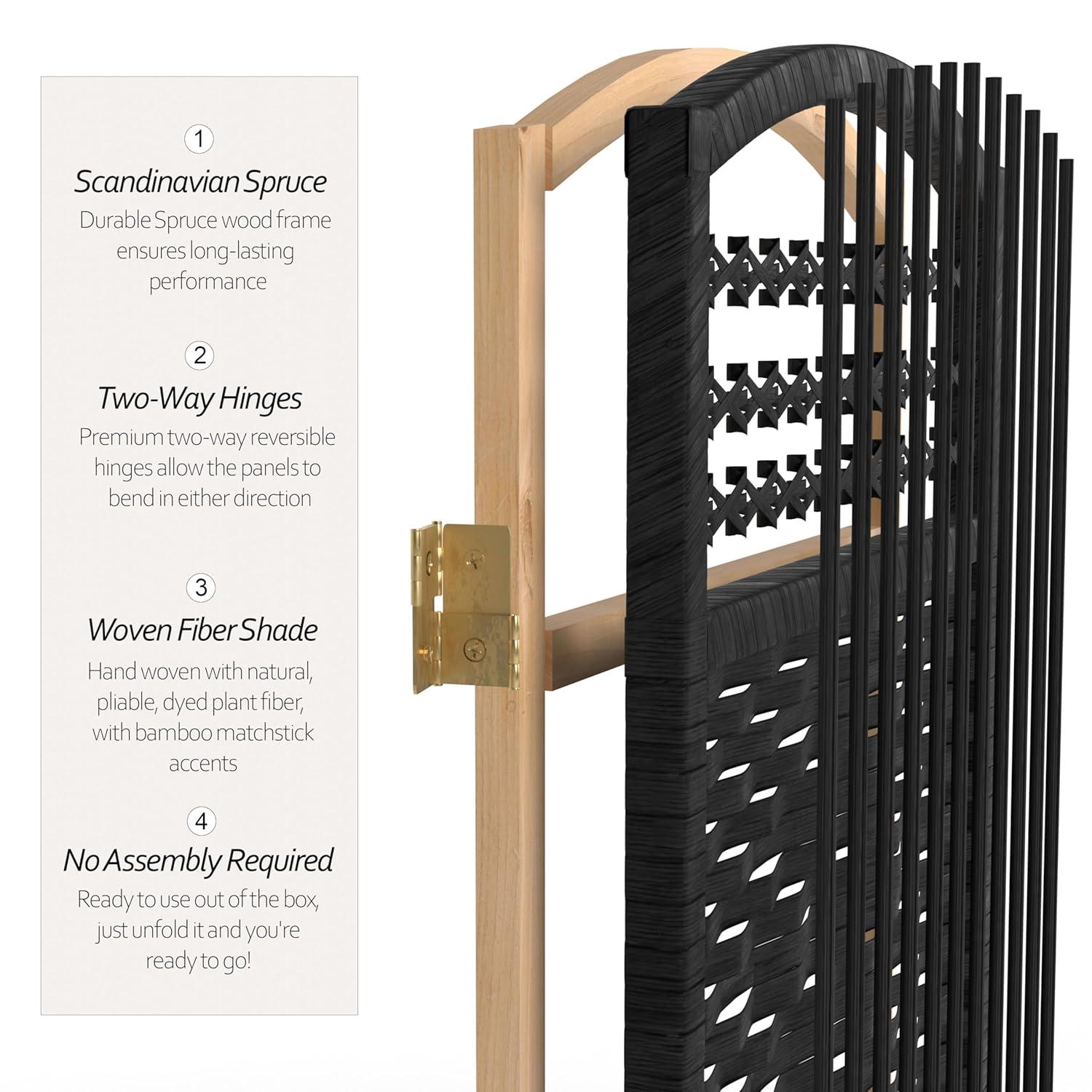 Oriental Furniture 4 ft. Tall Fiber Weave Room Divider - Black - 6 Panel
