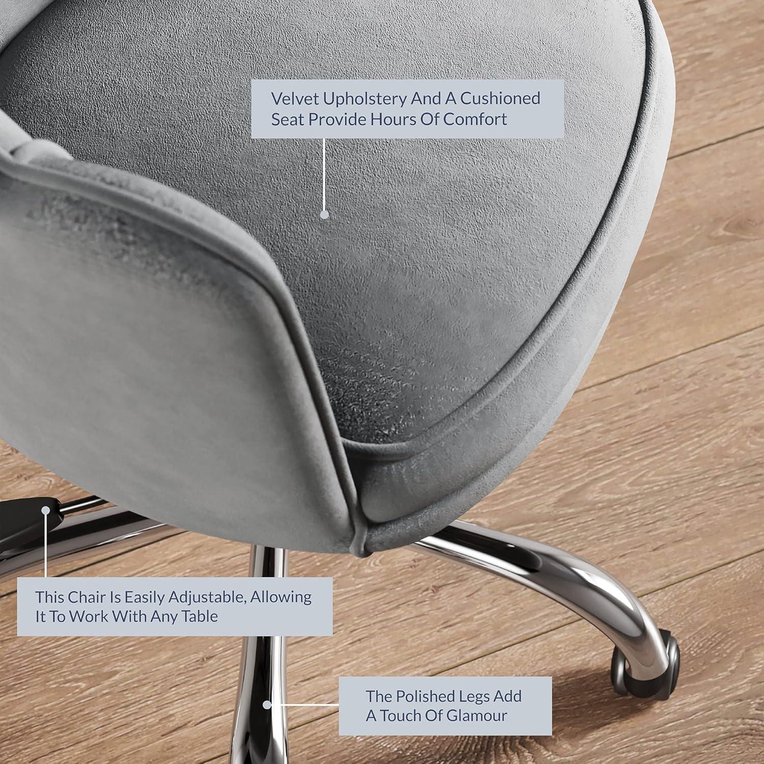 BELLEZE Kaylee Office Chair Upholstered Velvet Seashell Swivel Desk Chair Task Chair Height Adjustable, Gray