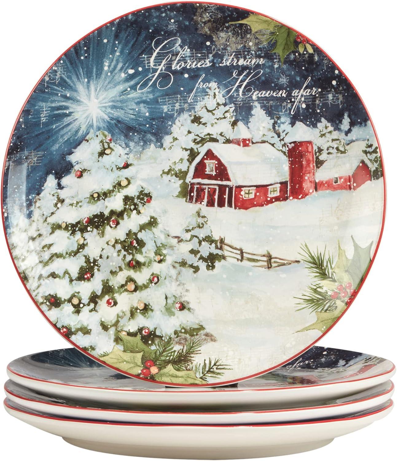 Silent Night 16-Piece Multicolor Ceramic Holiday Dinnerware Set