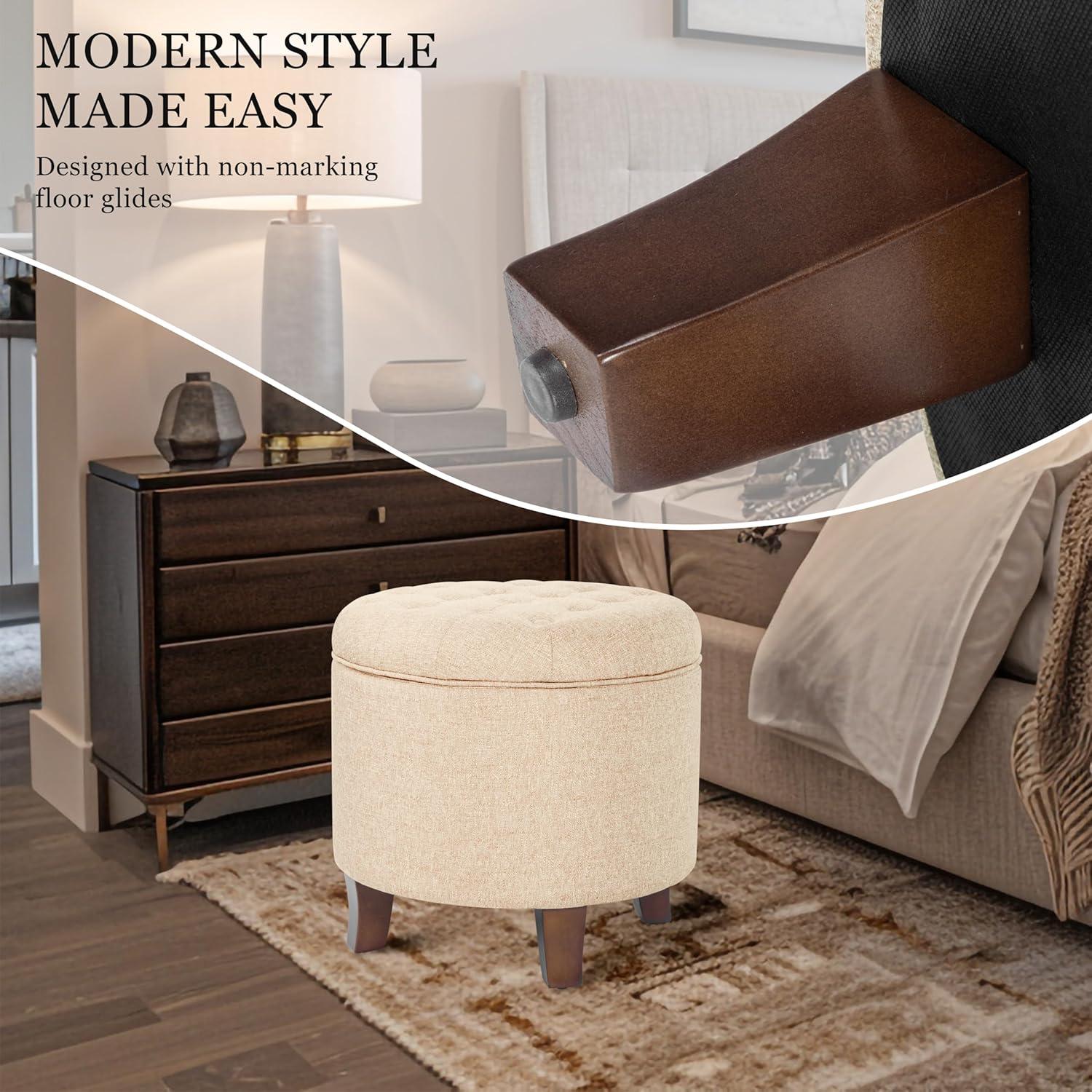 HomePop Boho Tufted Storage Ottoman Twine Light Brown: Upholstered, Plywood Frame, Foam Fill