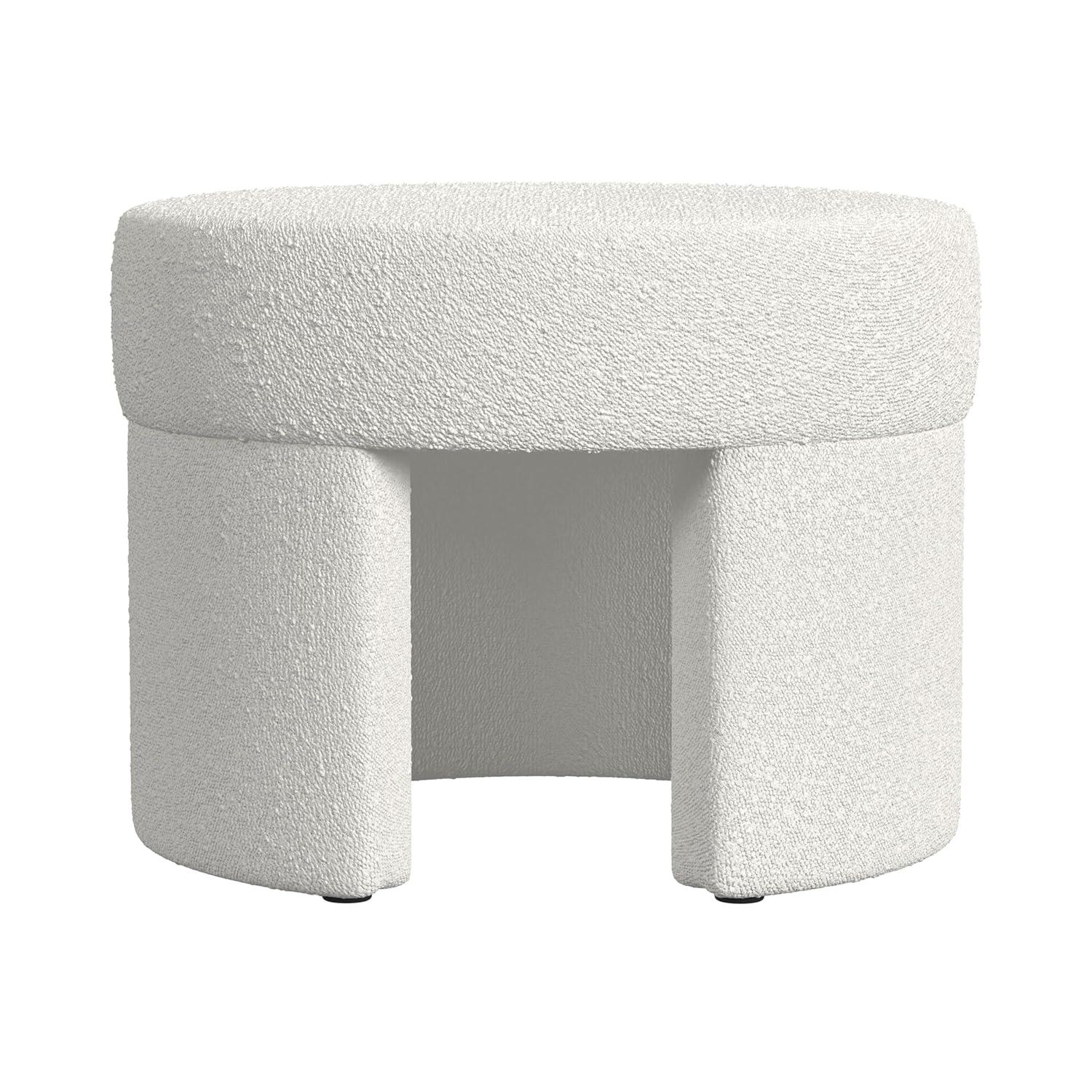 Sophia Ottoman Cream Boucle - HomePop: Modern Round Upholstered Footstool, No Assembly Required