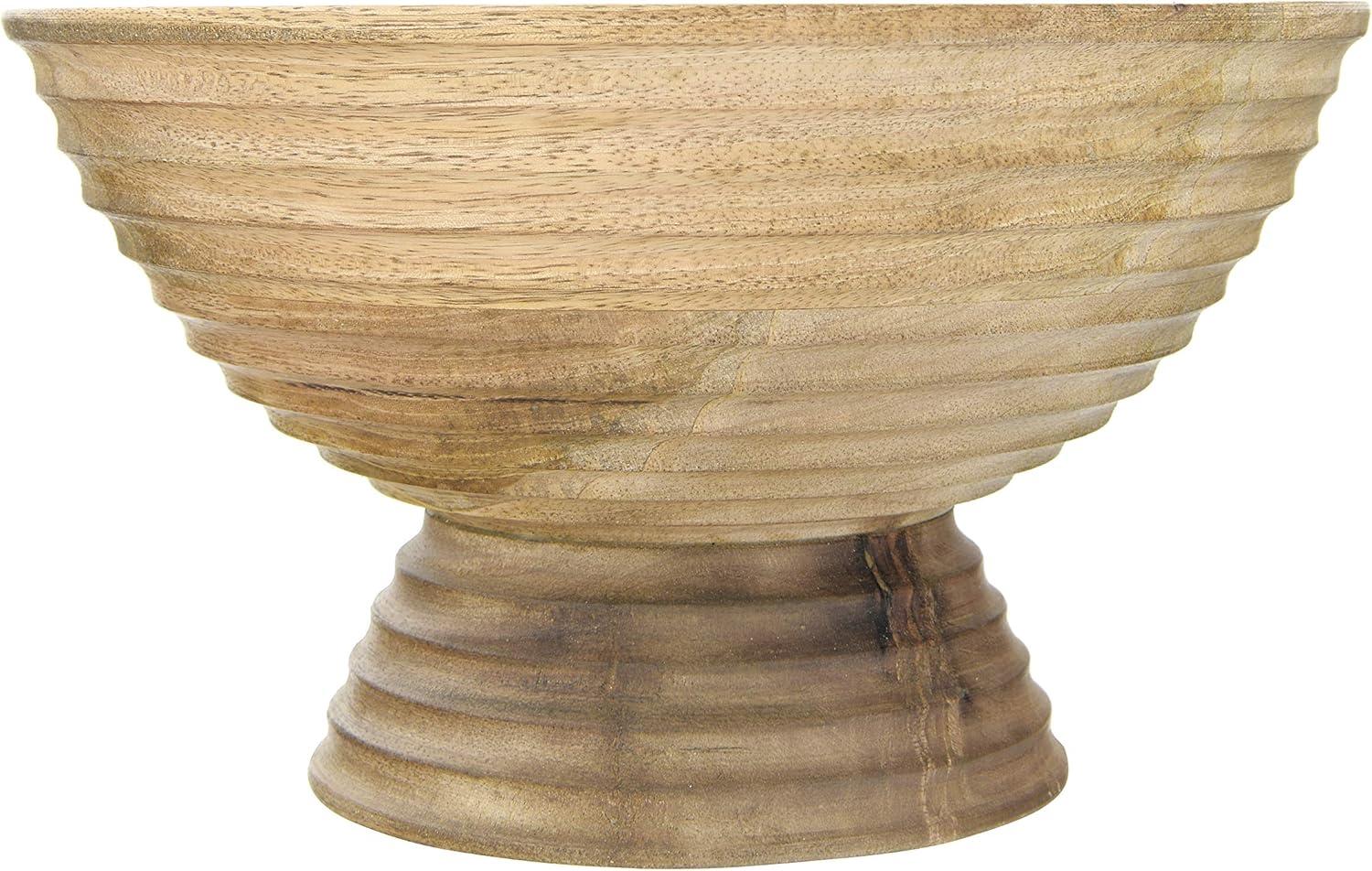 Natural Mango Wood Ridged Footed Serving Bowl