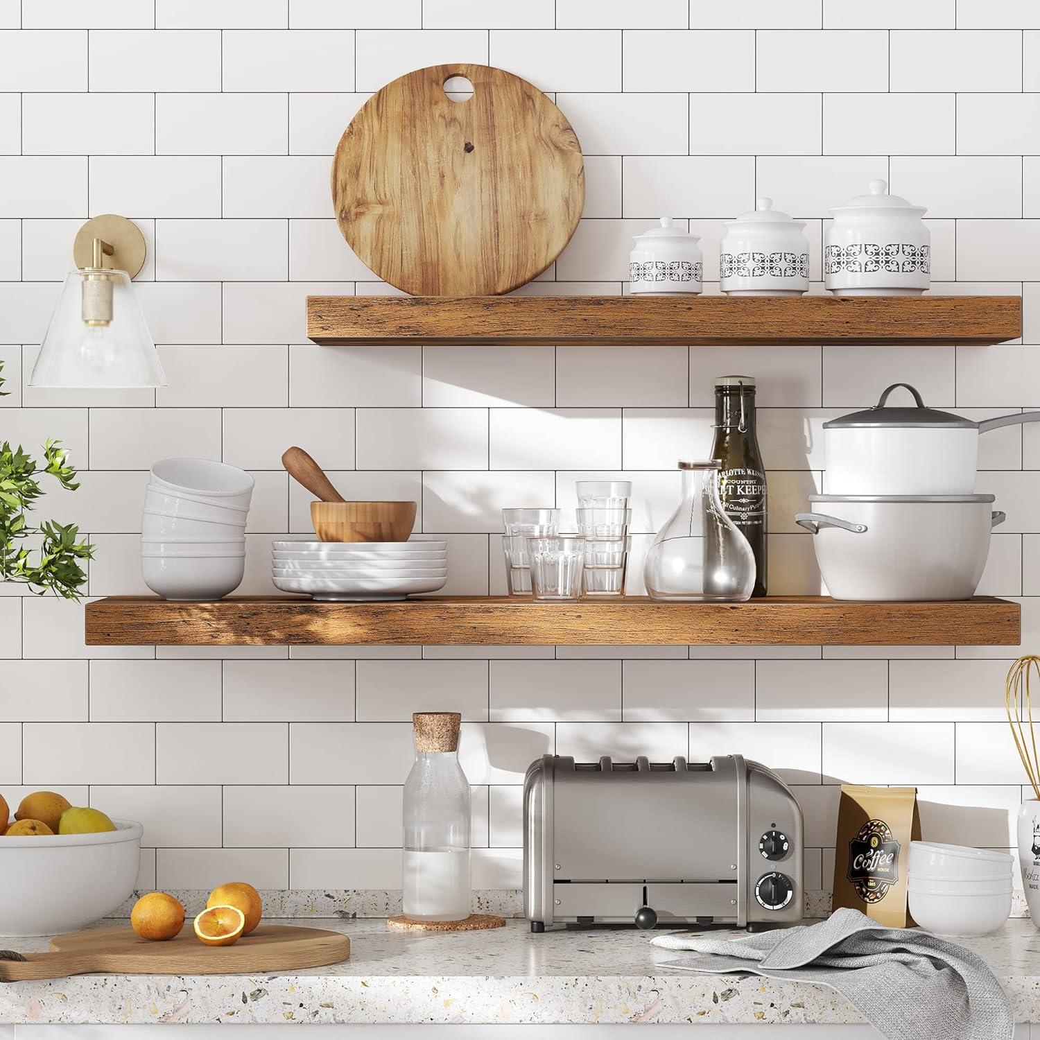 Rustic Brown 2-Tier Lacquered Wall Shelves