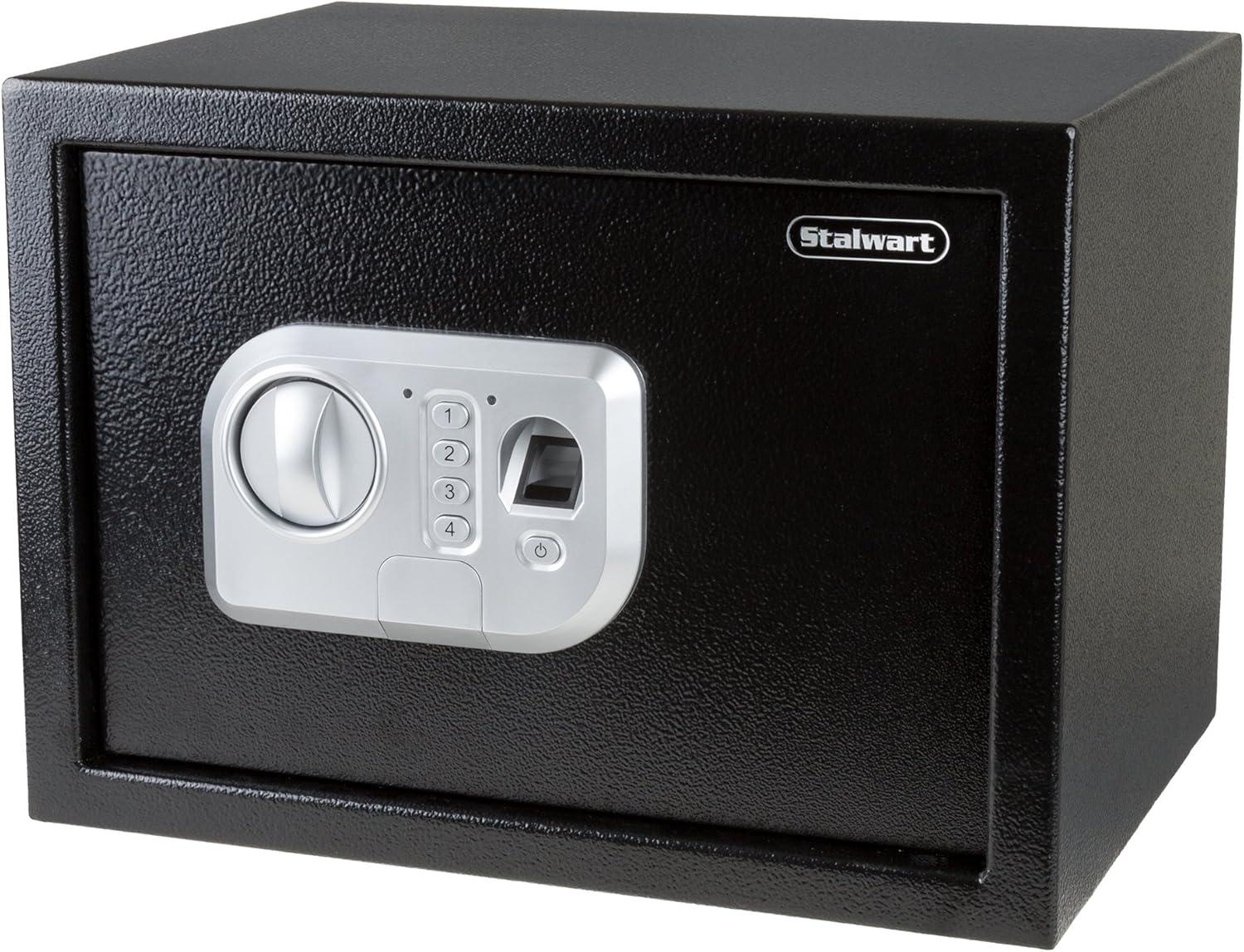 Stalwart Stalwart Electronic Safe - Digital Biometric Fingerprint Lock Box with 2 Override Keys (Black)