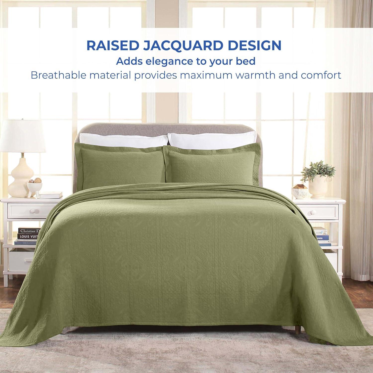 Superior Fleur De Lis Cotton Decorative Bedspread and Sham Set, Twin, Sage