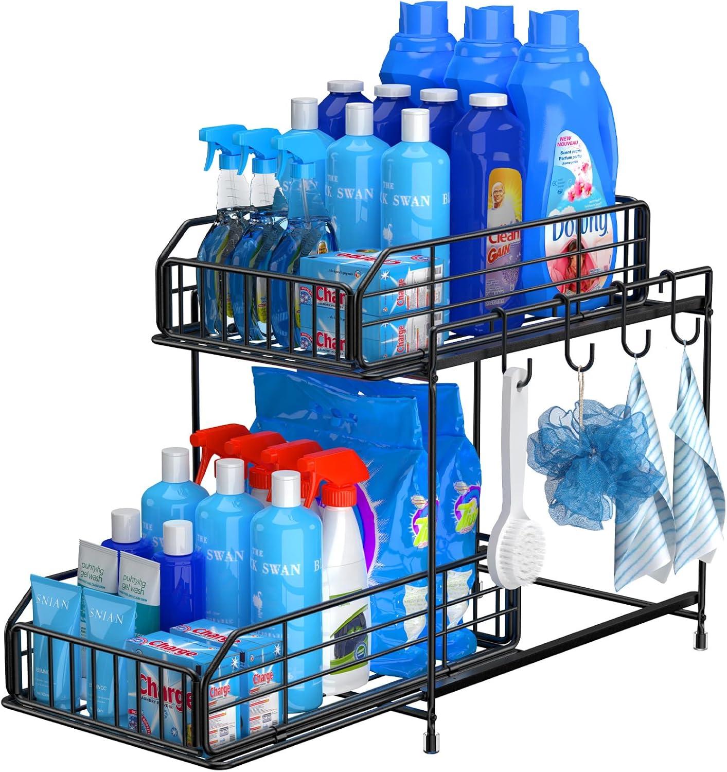 Rebrilliant Under Sink Organizer, 2 Tier Under Sink Organizers And Storage, Metal Slide Out Pull Out Cabinet Organizer ,2 Pack Sliding Drawer Organizer For Kitchen Bathroom Pantry