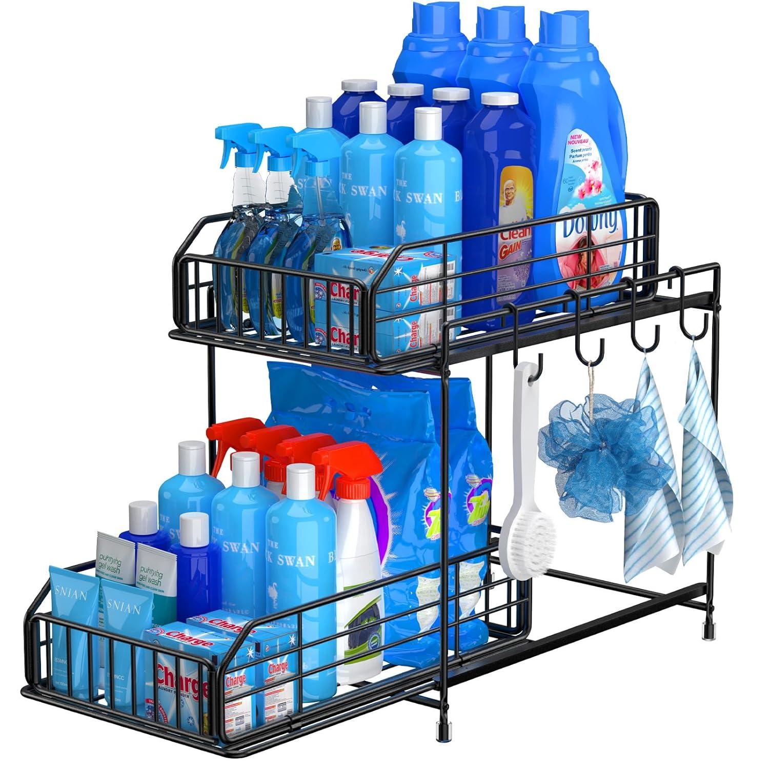 Rebrilliant Under Sink Organizer, 2 Tier Under Sink Organizers And Storage, Metal Slide Out Pull Out Cabinet Organizer ,2 Pack Sliding Drawer Organizer For Kitchen Bathroom Pantry