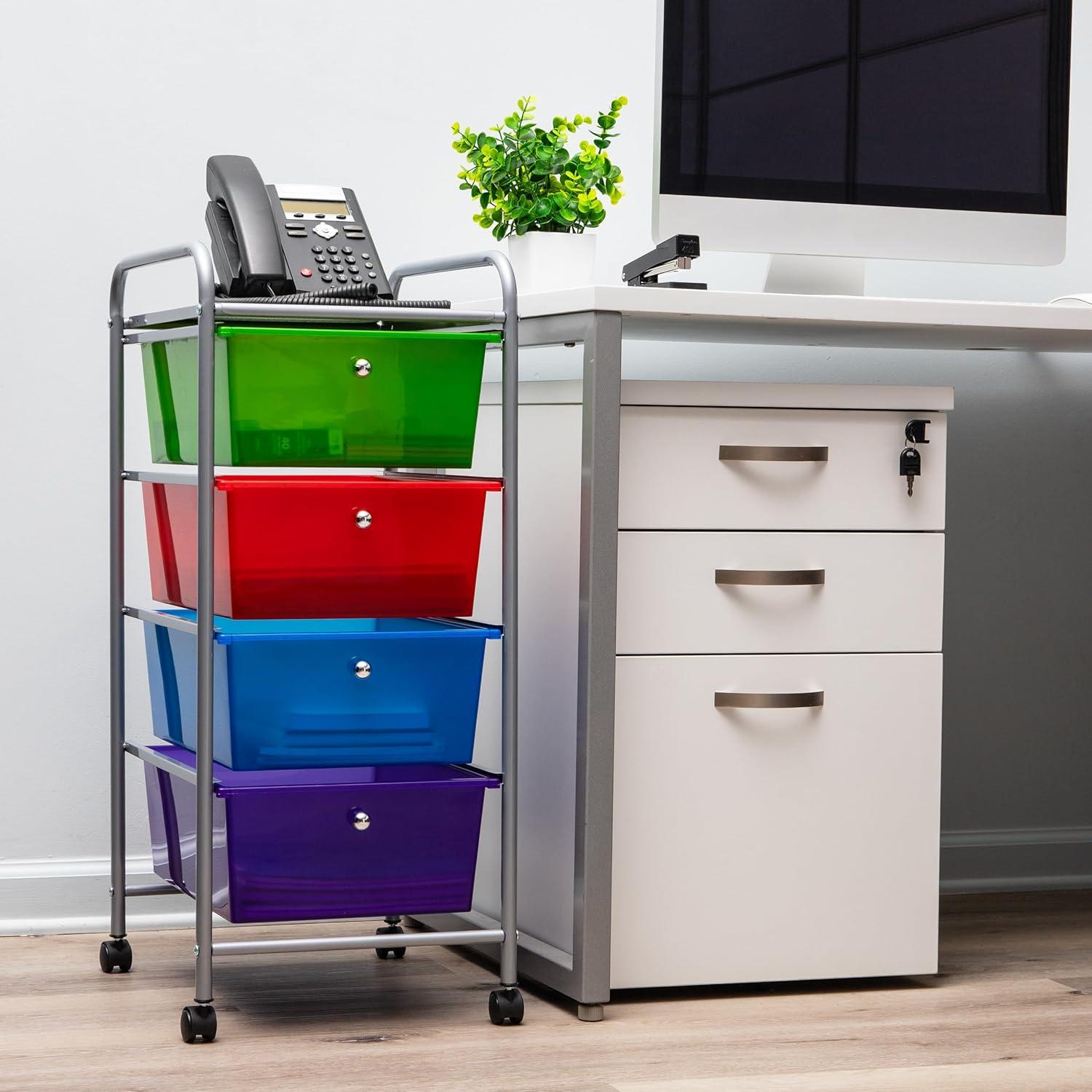 Mind Reader 4-Tier, 4-Drawer Mobile Utility Cart, Removable Drawers, 12.75" L x 15.25" W x 30" H