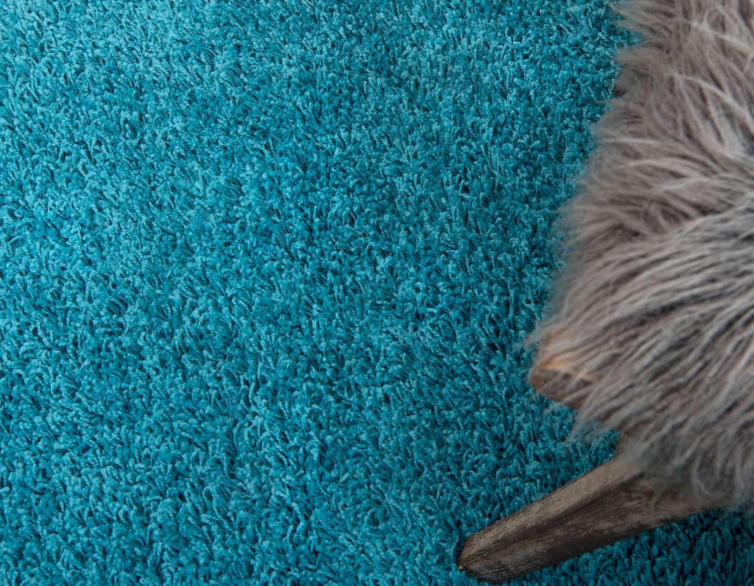 Unique Loom 2' 2 x 6' 7 Solid Shag Deep Aqua Blue Area Rug
