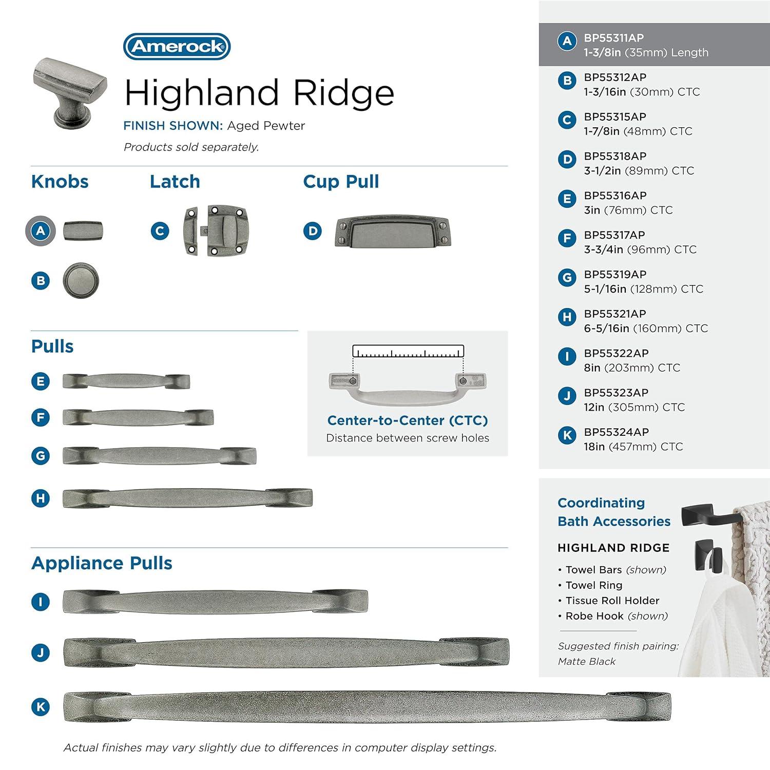 Highland Ridge 1 1/8" Length Bar Knob