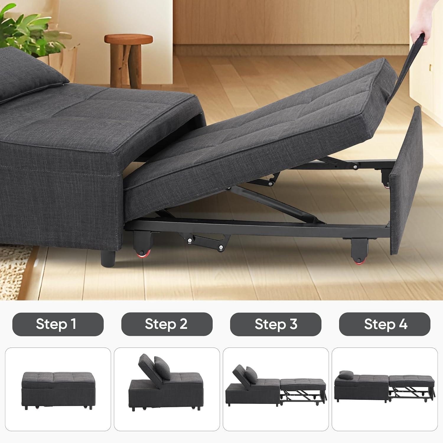 Ainfox 4-in-1 Convertible Sleeper Chair Bed Pull Out Sofa Bed Chaise Lounge for Home Office, Grey