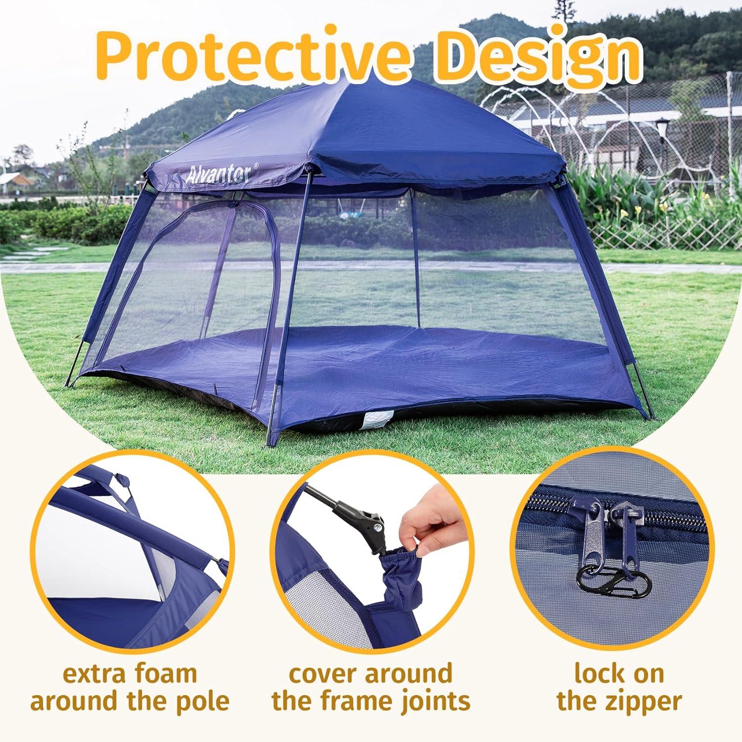 Alvantor Playpen Play Yard Space Canopy Fence Pin 6 Panel Popup Foldable and Portable Lightweight Safe Indoor Outdoor Infants Babies Toddlers Kids 7?x7?x44? Navy