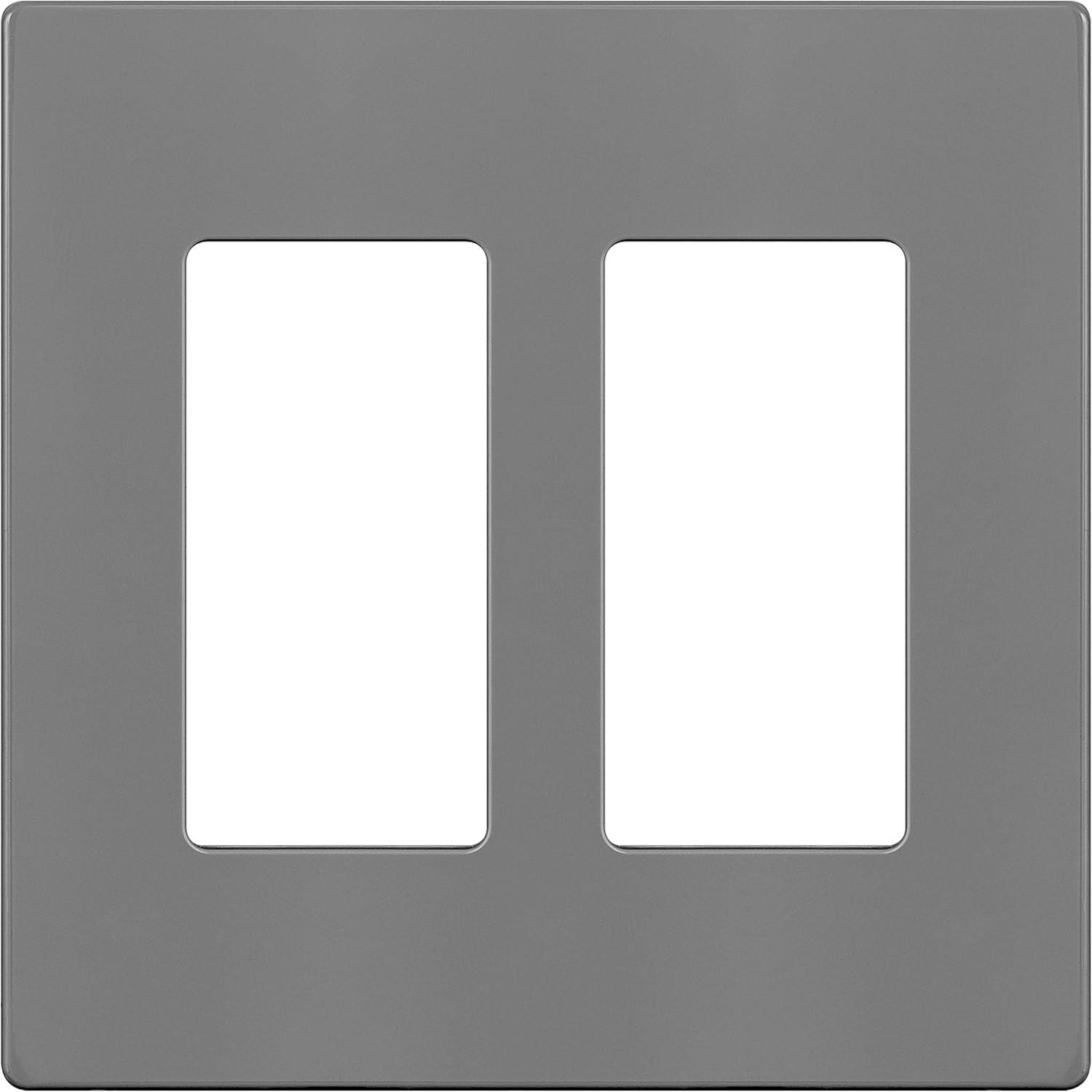 ENERLITES Screwless Decorator Wall Plates Child Safe Outlet Covers, Size 2-Gang 4.68" H x 4.73" L, Unbreakable Polycarbonate Thermoplastic, SI8832-GY, Glossy, Gray